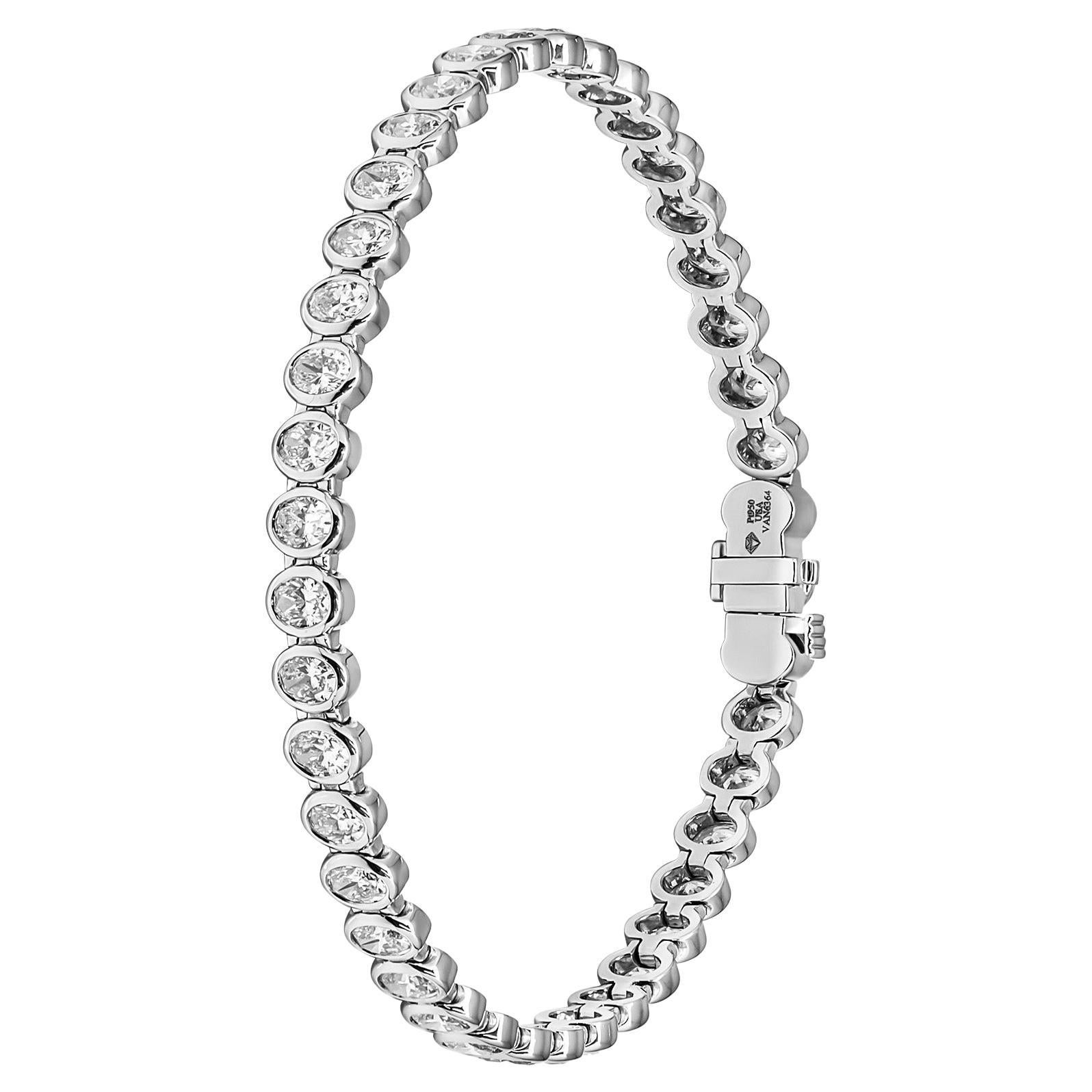 Tennis Bracelet with Bezel Set Oval Diamonds in Platinum 