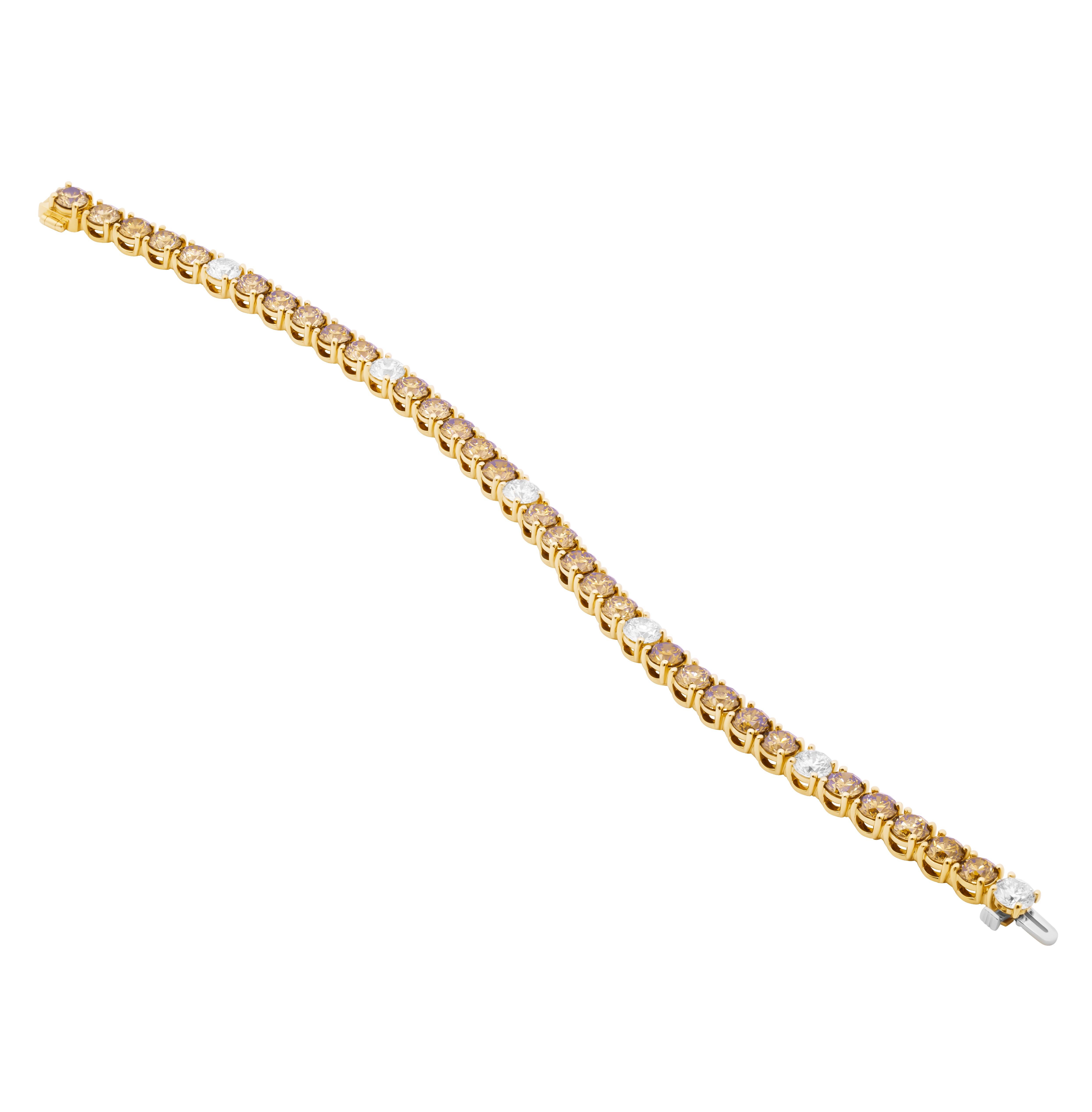 Modern Tennis Bracelet with Champagne Color Diamonds