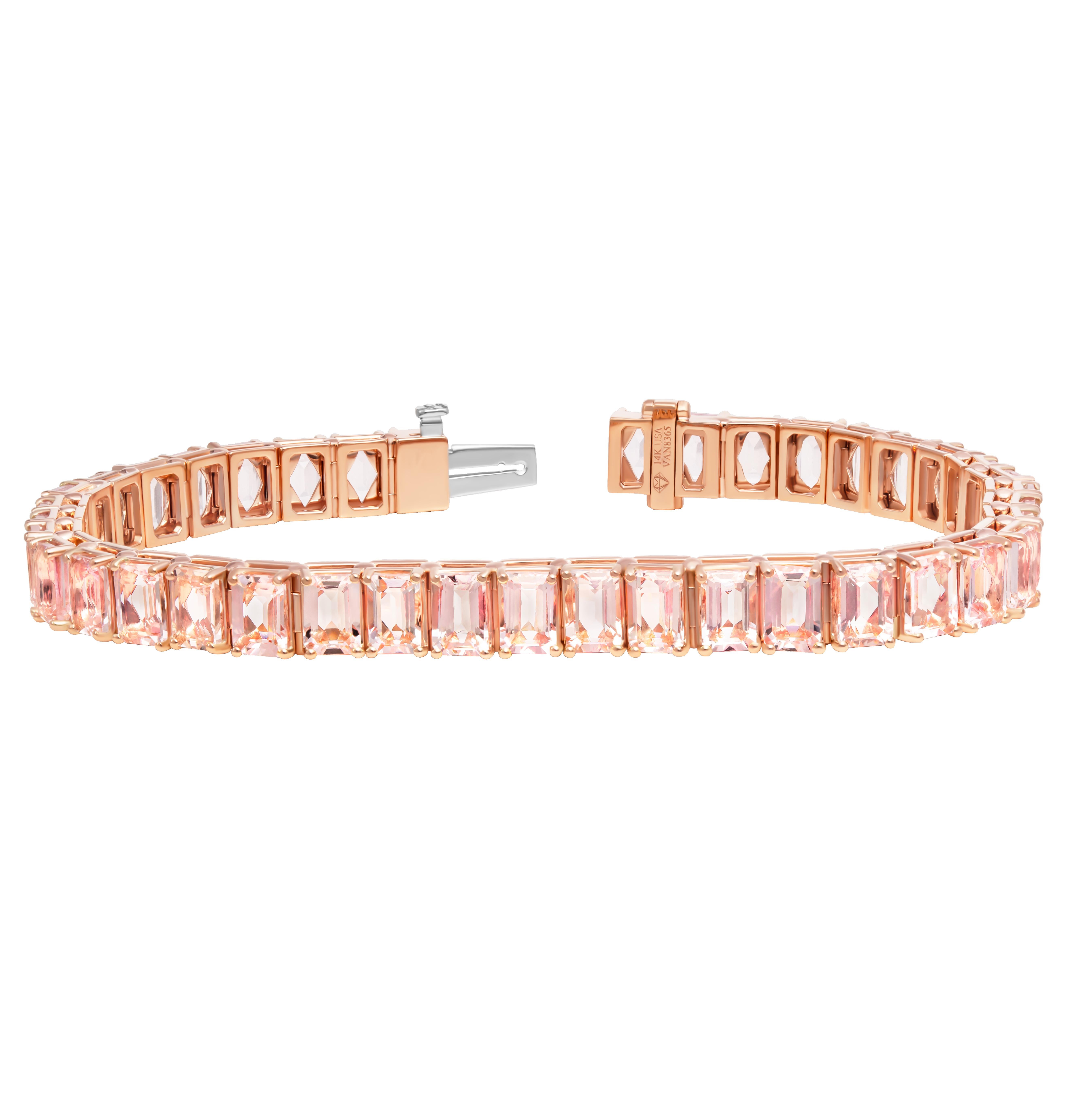 Modern Tennis Bracelet with Emerald Cut Morganites For Sale