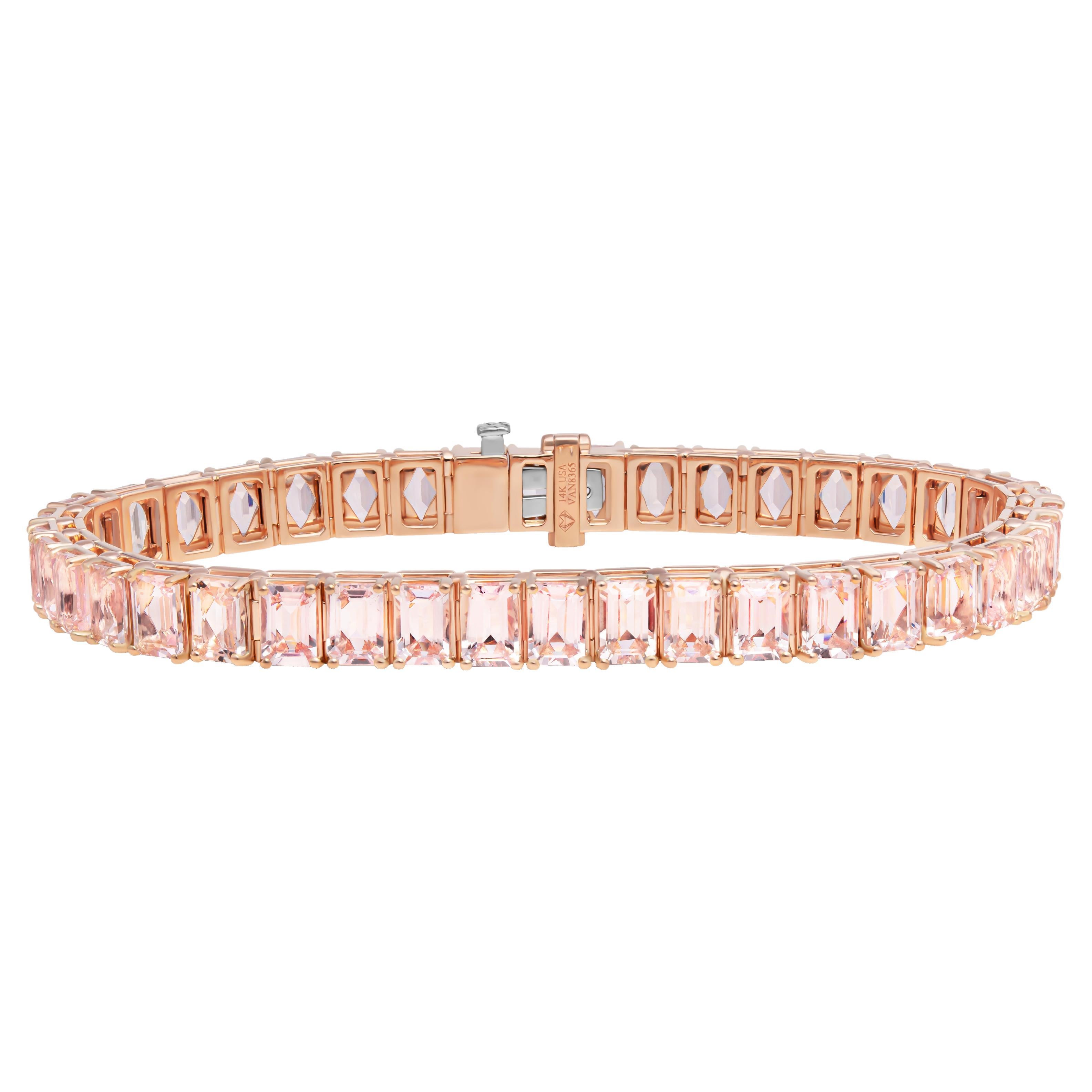 Tennis Bracelet with Emerald Cut Morganites For Sale