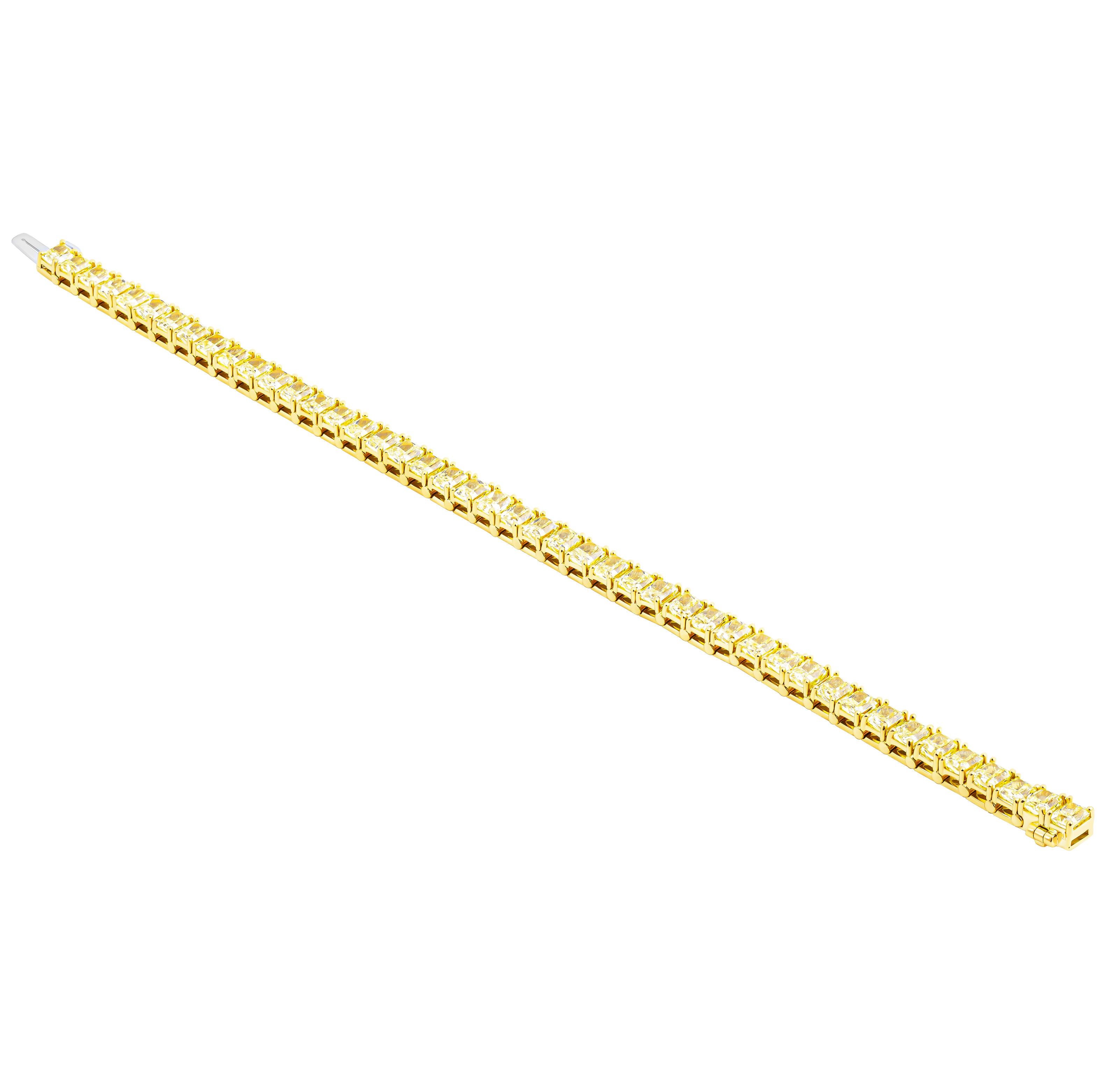 Taille radiant Bracelet tennis avec diamants jaunes fantaisie taille radiant en vente