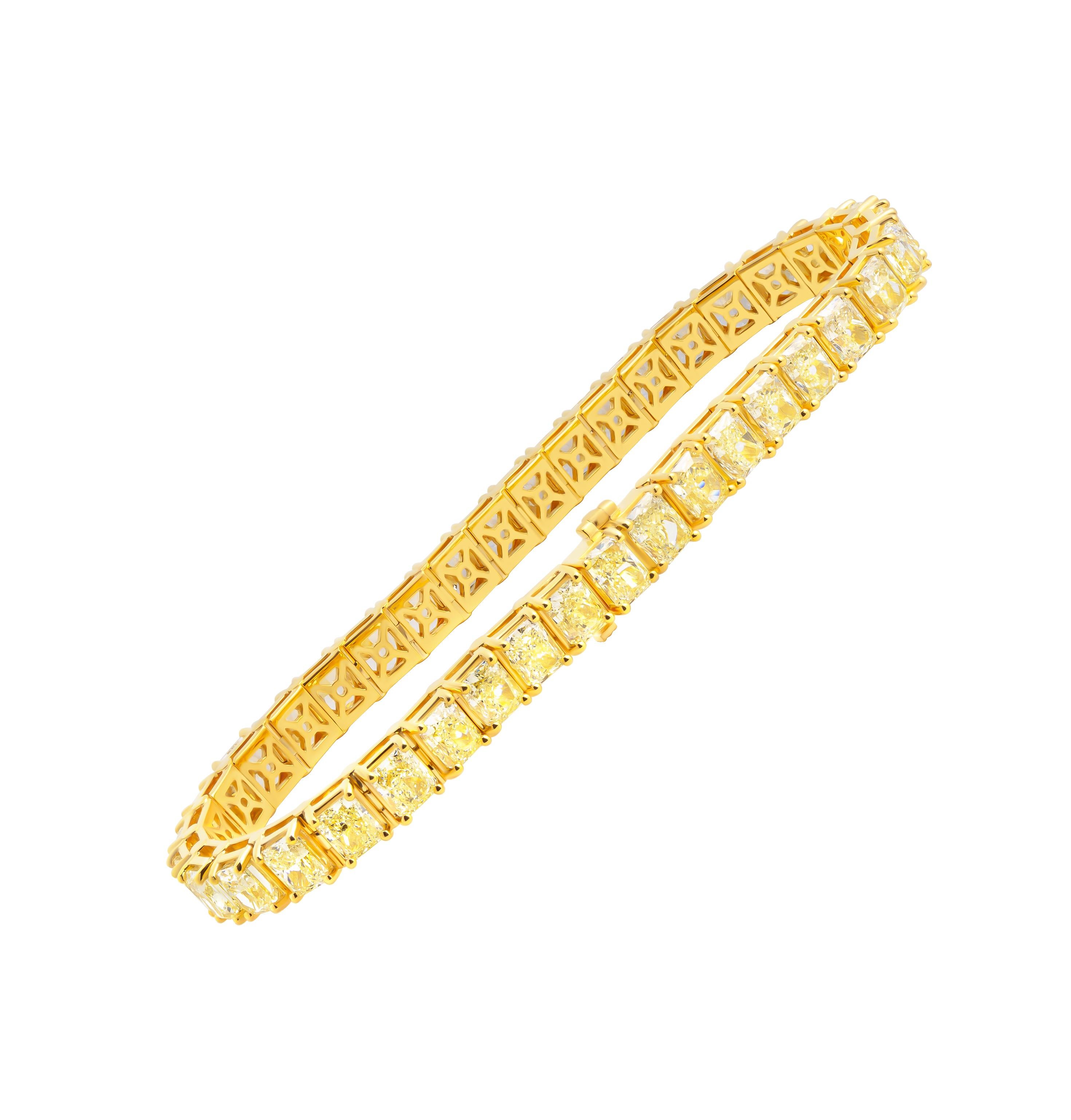 Bracelet tennis avec diamants jaunes fantaisie taille radiant Neuf - En vente à New York, NY