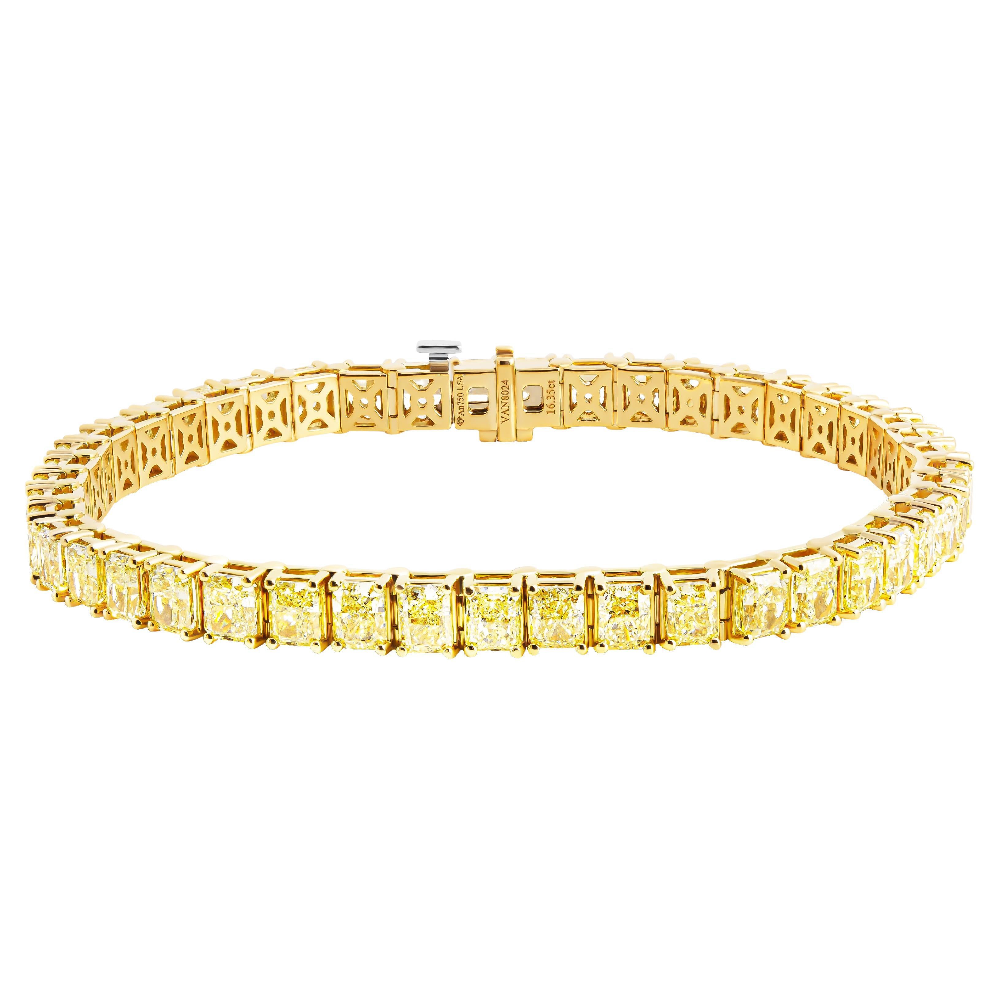 Bracelet tennis avec diamants jaunes fantaisie taille radiant en vente