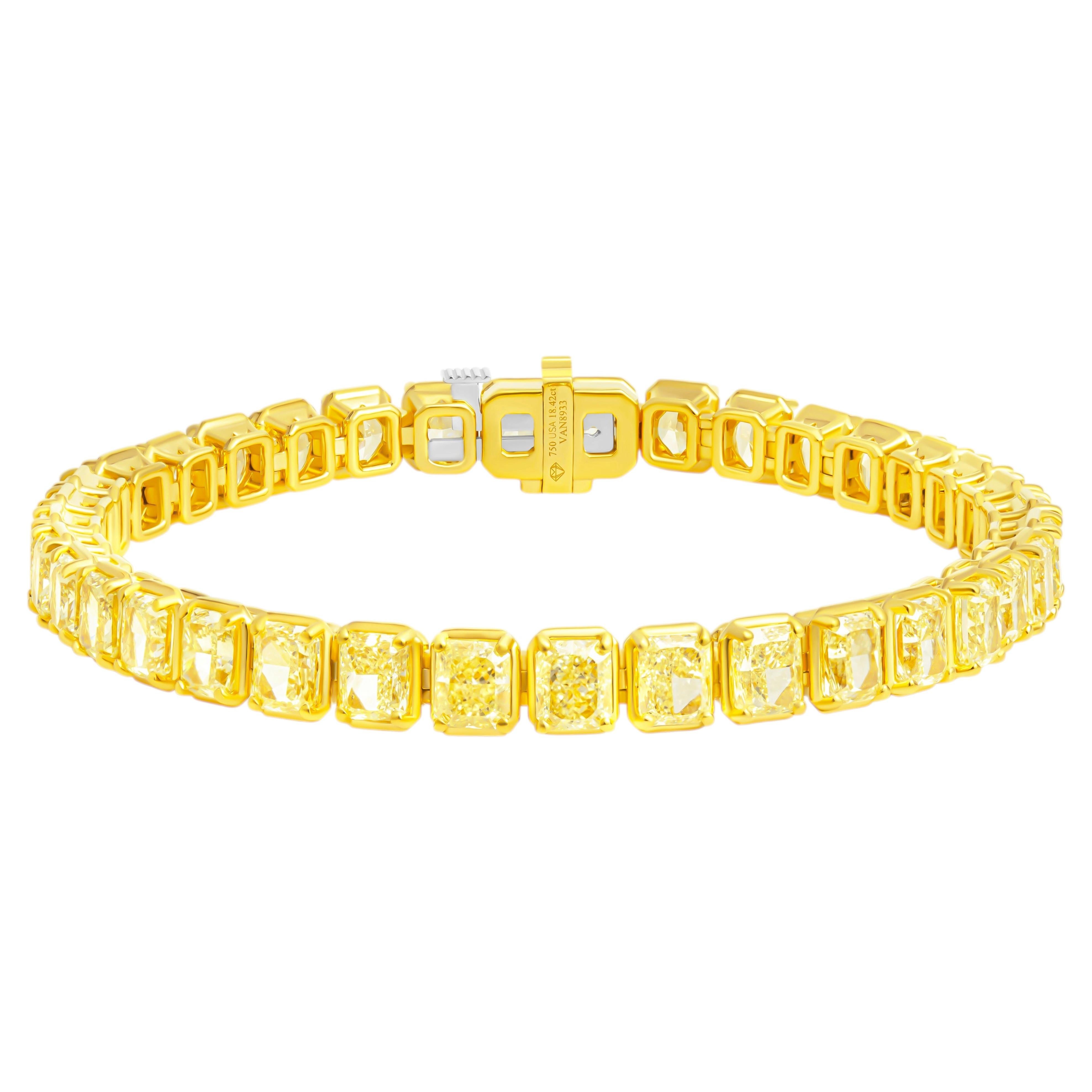 Pulsera de tenis con diamantes talla radiante amarillo fantasía
