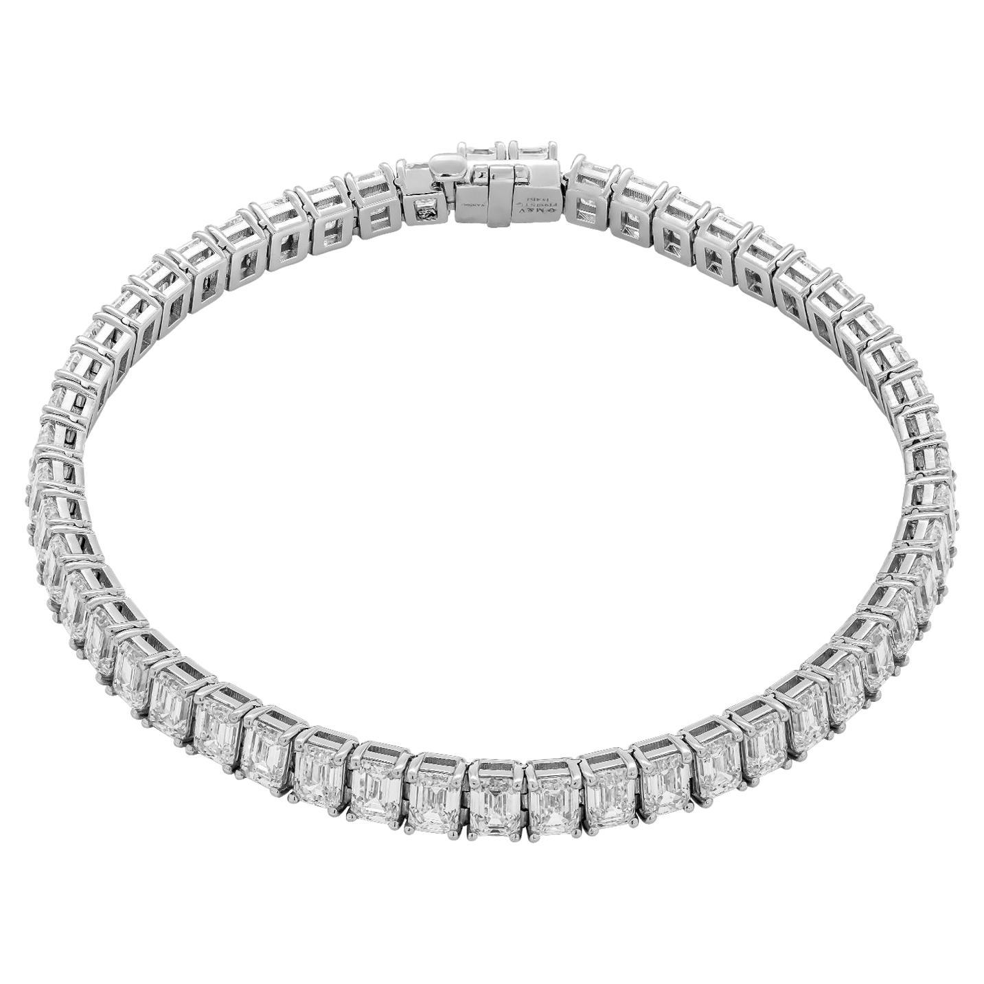 Bracelet tennis en platine avec diamants taille émeraude certifiés GIA de 15,22 carats en vente
