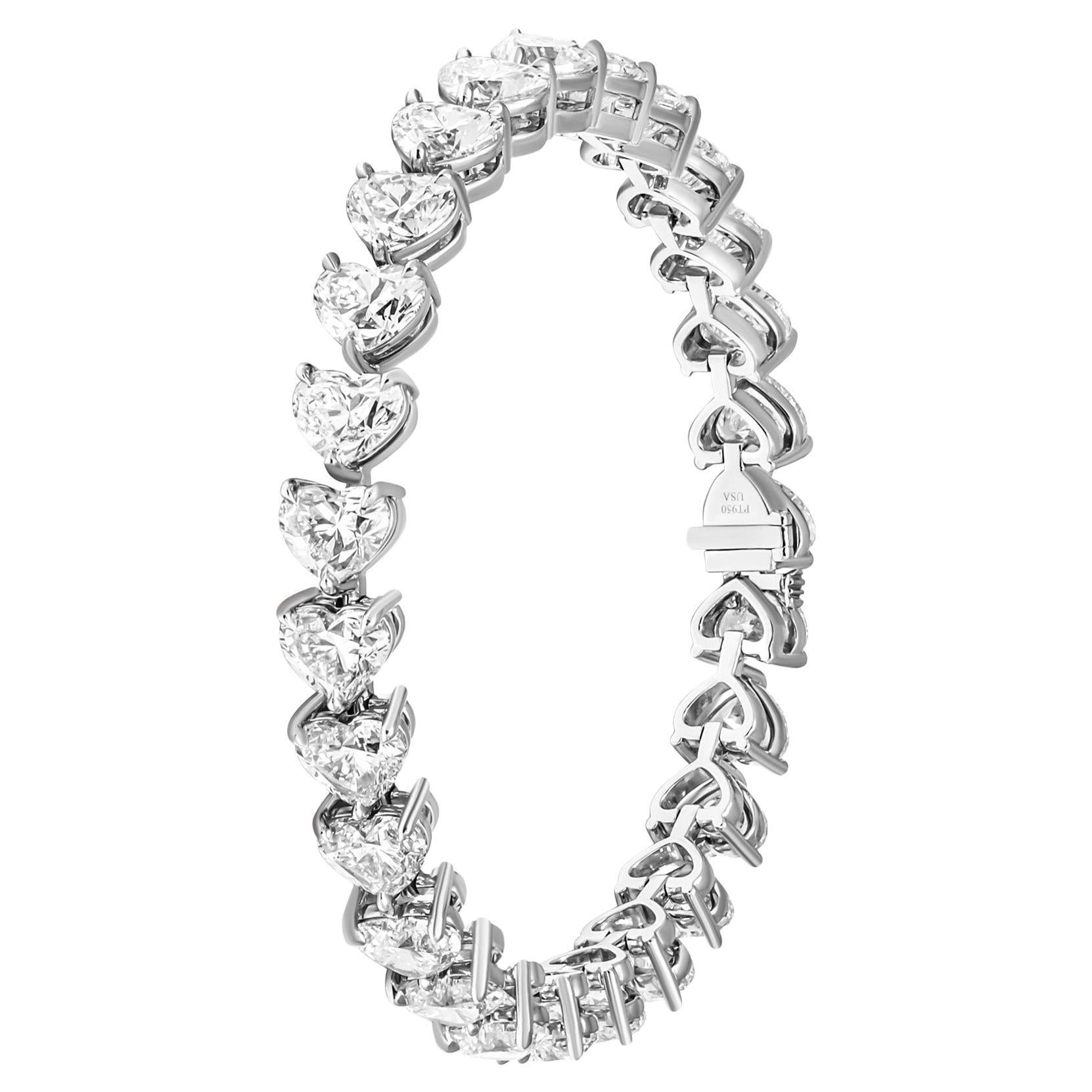 Tennis Bracelet with GIA Certified Heart Shape Diamonds For Sale