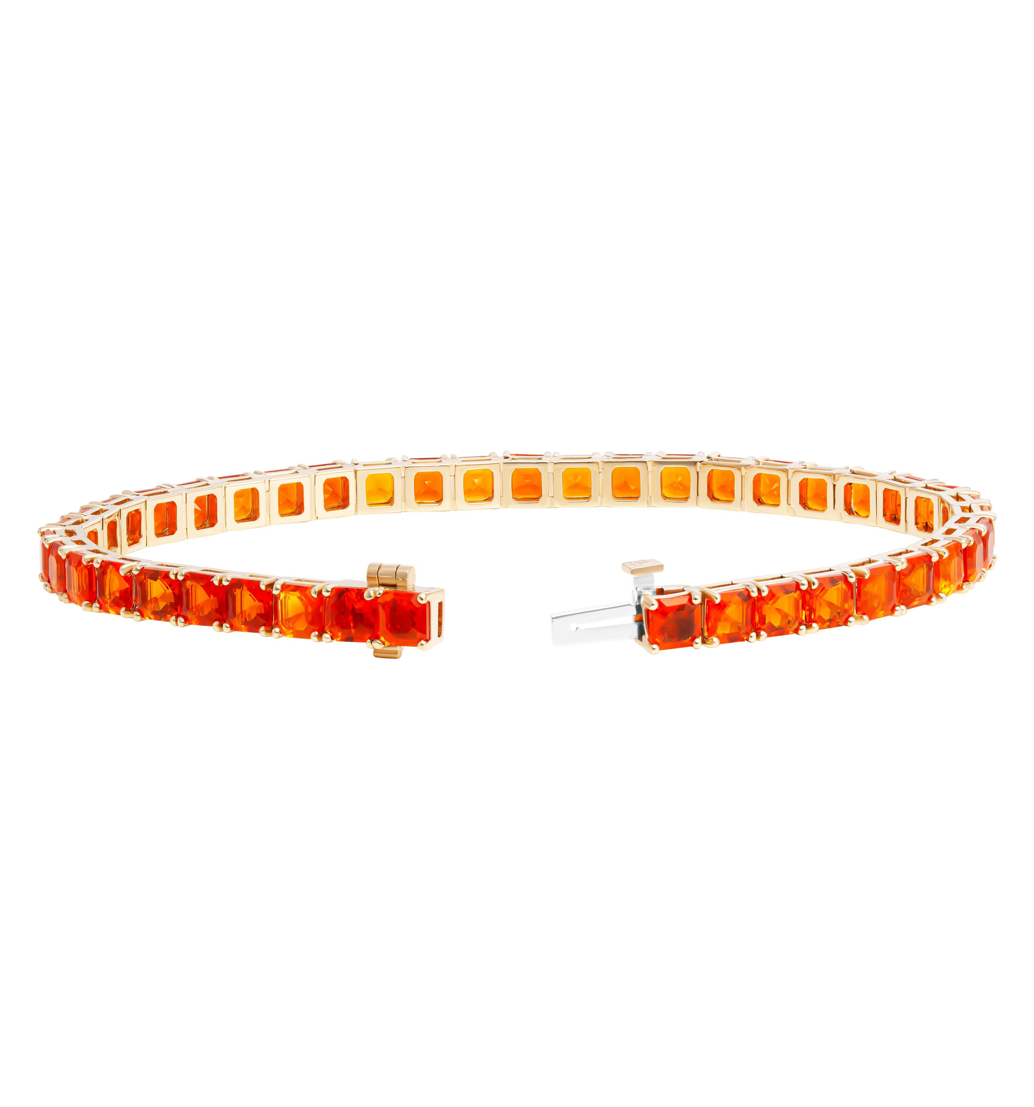 Asscher Cut Tennis Bracelet with Mexican Fire Opals For Sale