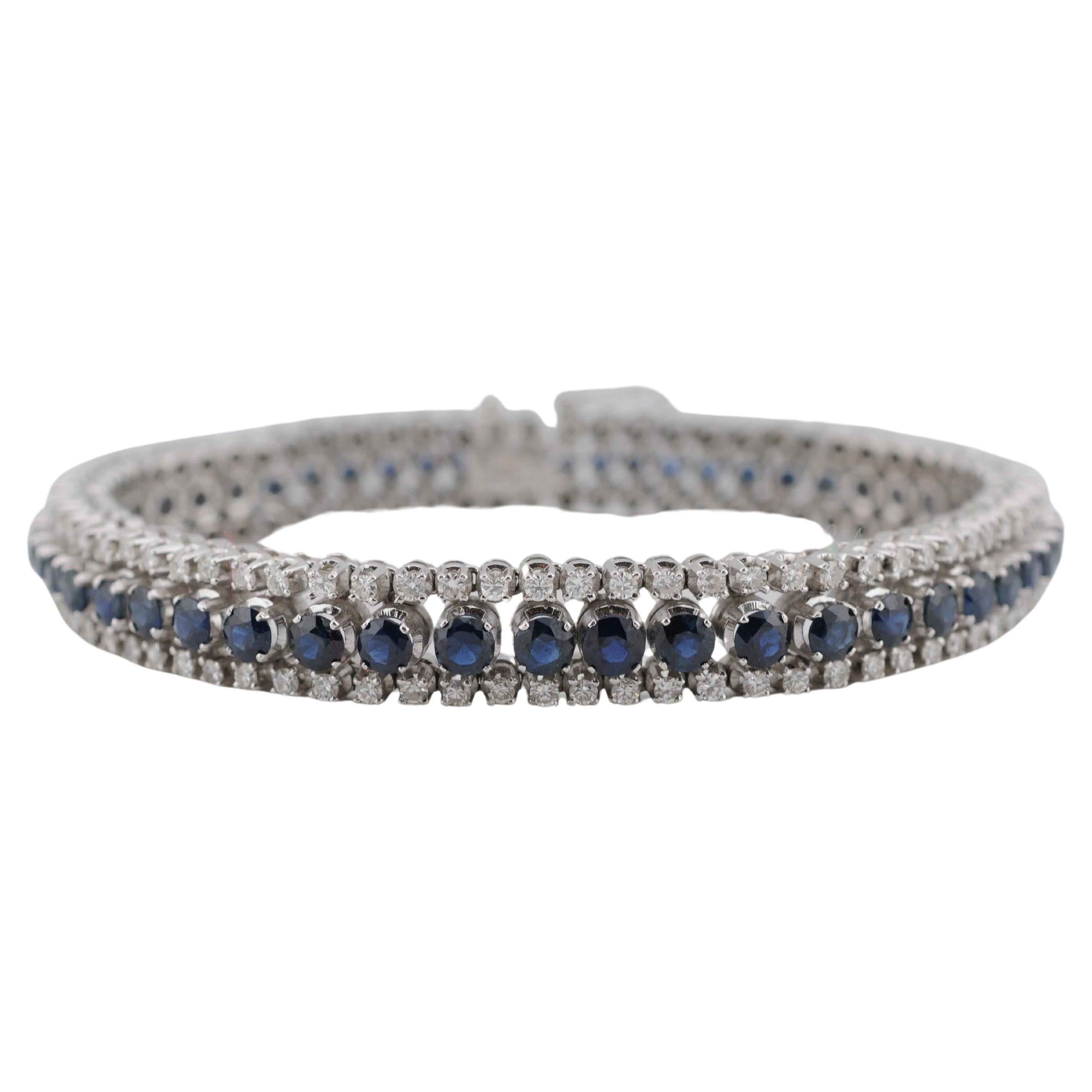 Bracelet de tennis avec saphirs naturels et diamants en vente