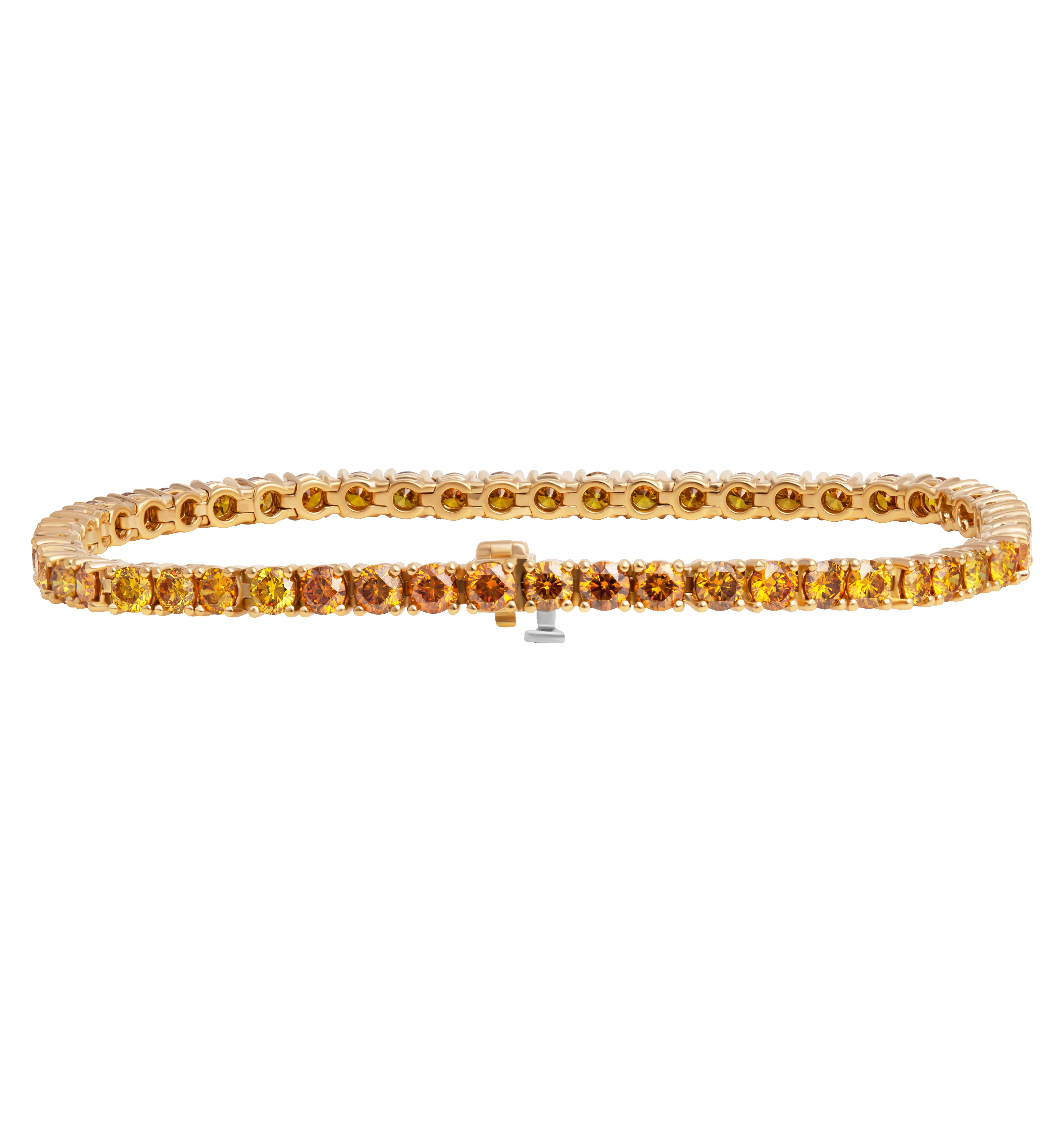 Tennis Bracelet with Orange-Yellow Diamonds In New Condition For Sale In New York, NY