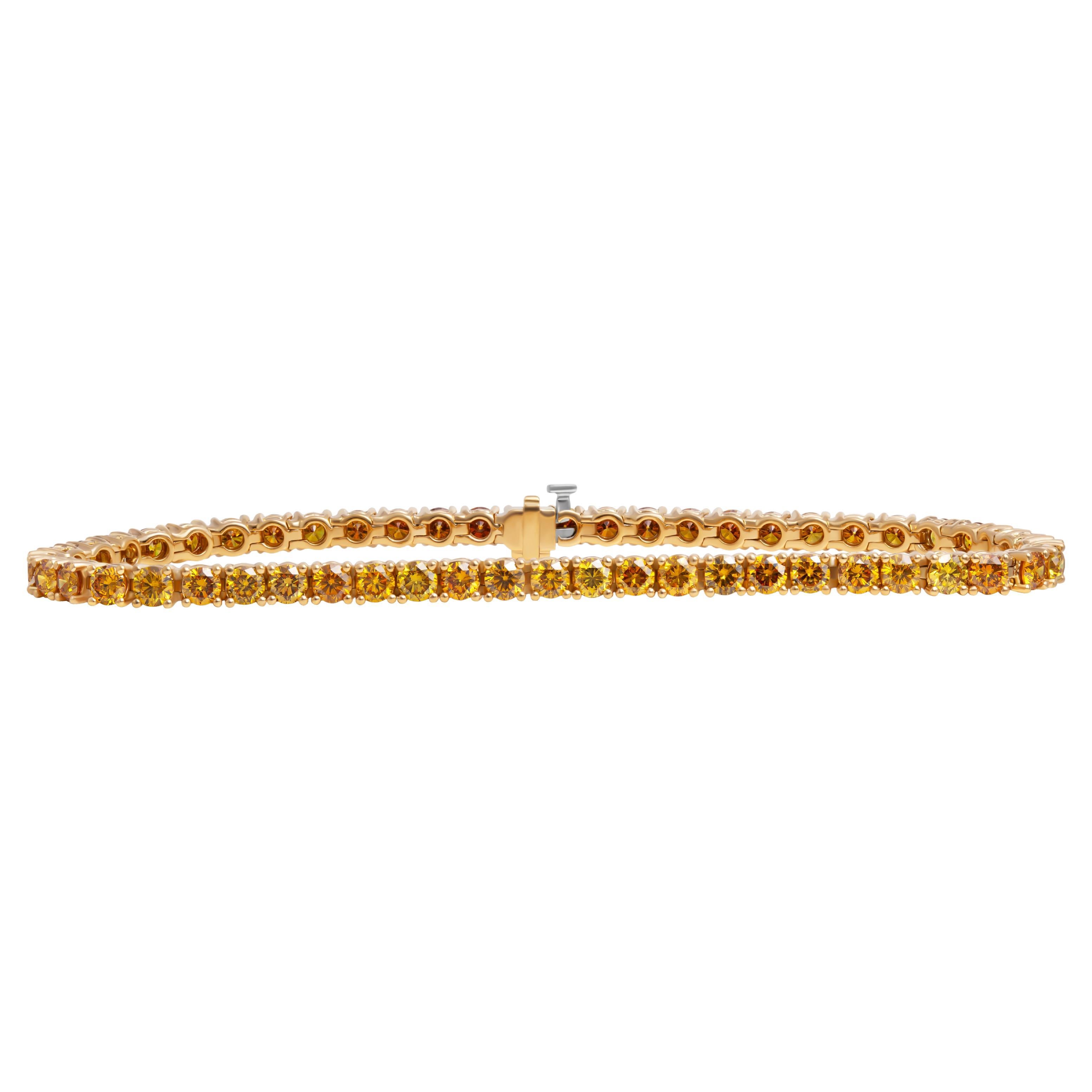 Tennis Bracelet with Orange-Yellow Diamonds For Sale