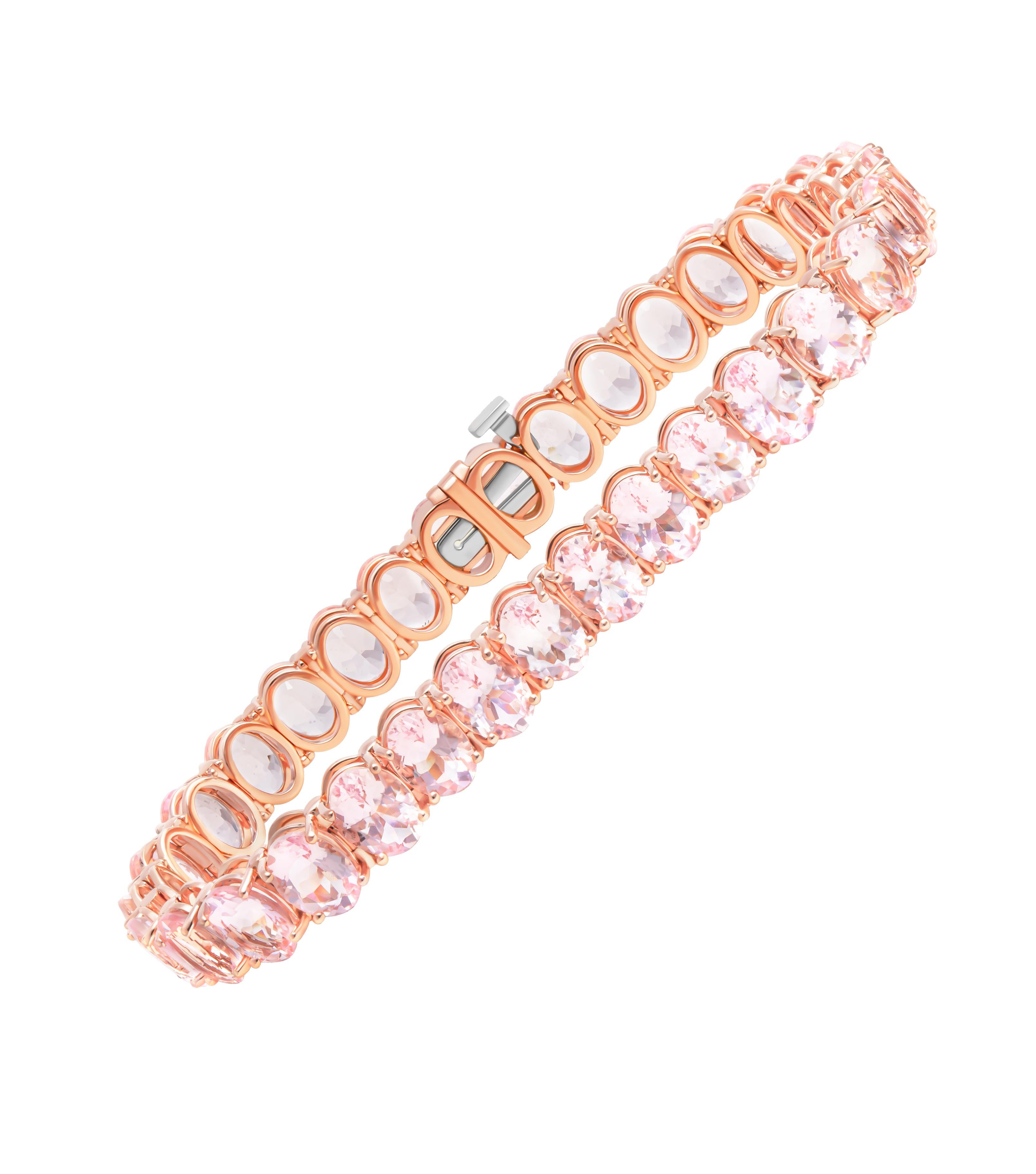 Tennisarmband mit rosa ovalen Morganiten (Moderne) im Angebot