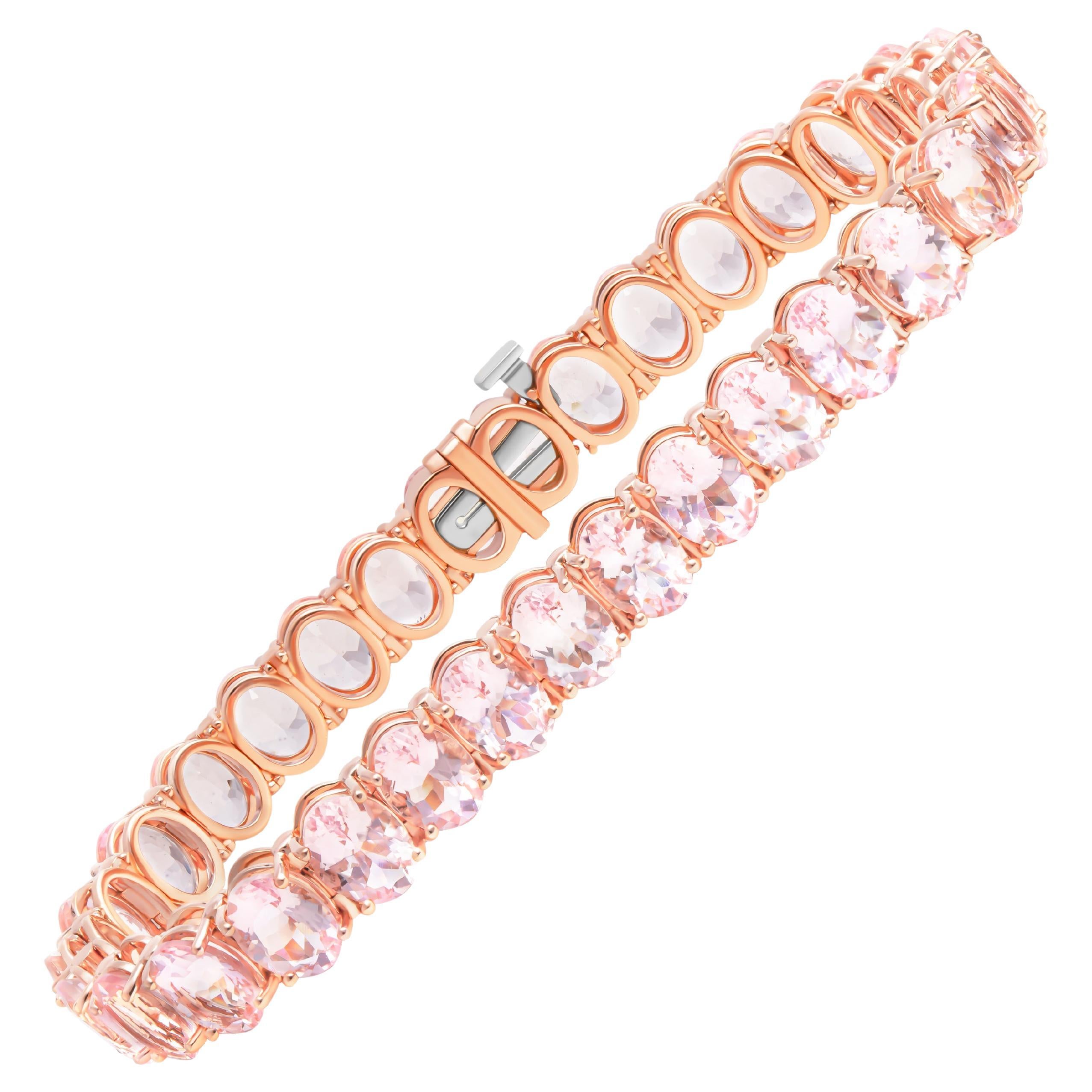 Tennisarmband mit rosa ovalen Morganiten im Angebot