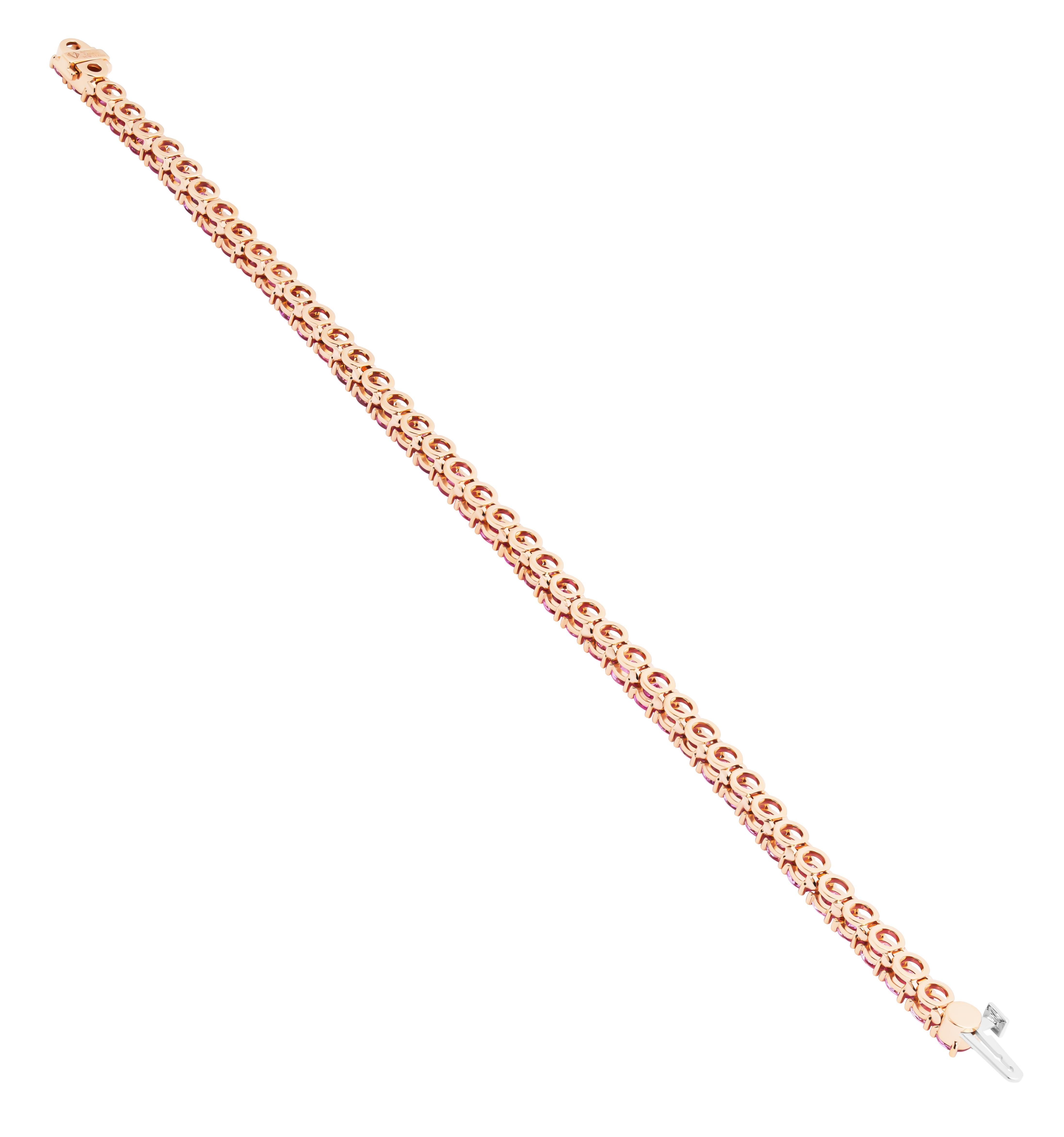 Pulsera de tenis con zafiros rosas Corte redondo en venta