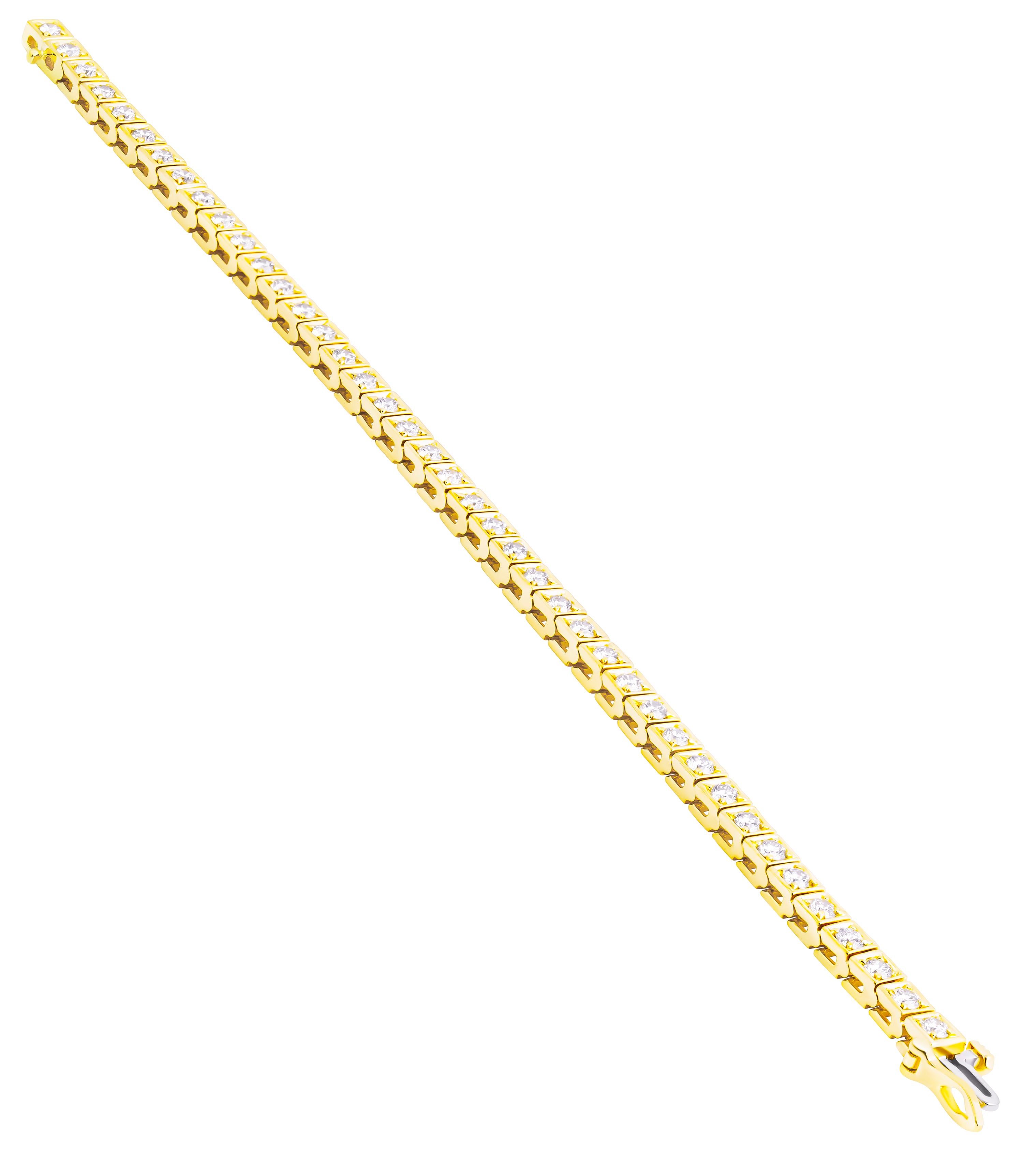 Bracelet de tennis avec diamants ronds en or jaune 14K
Avec 41 pierres rondes d'une valeur totale de 3,58ct 
Longueur : 7