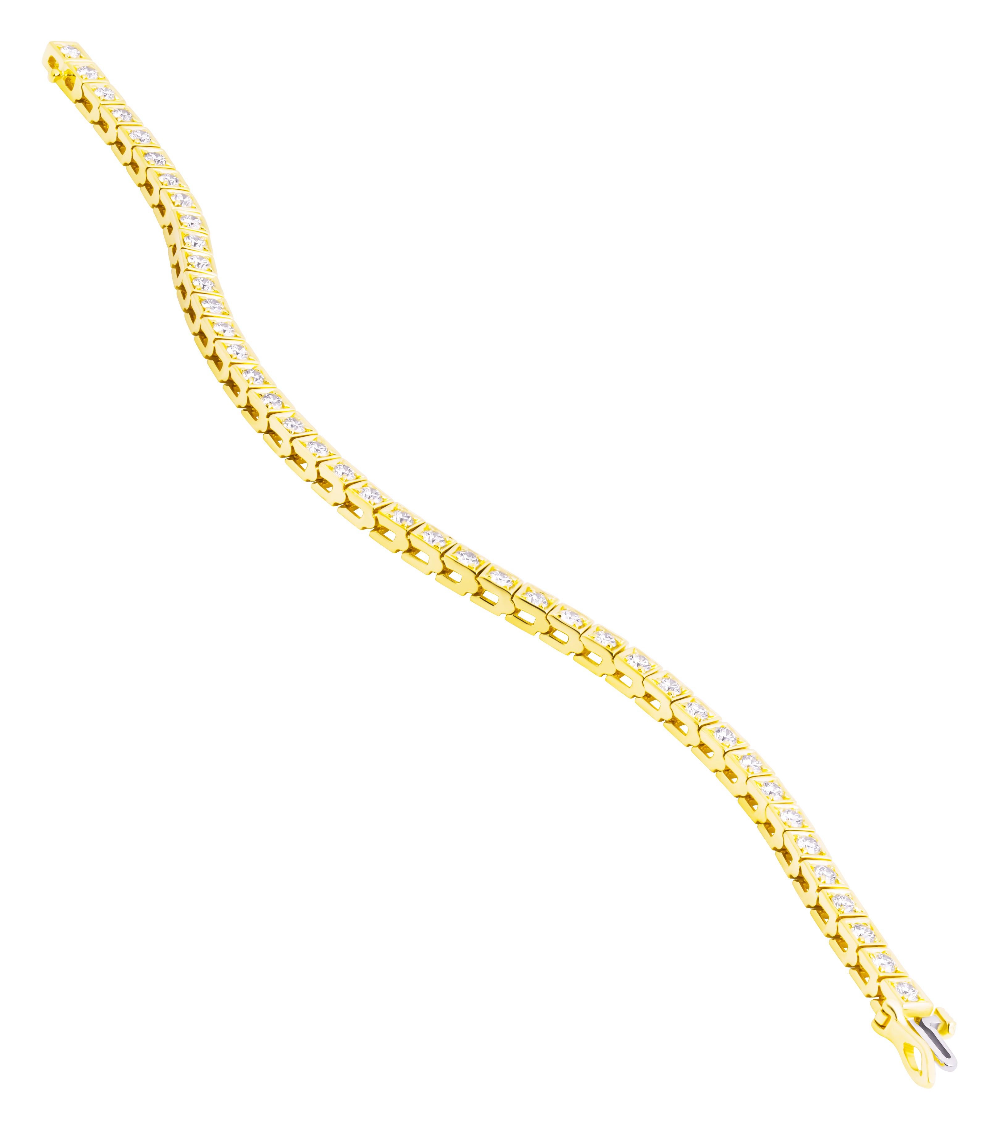 Taille ronde Bracelet de tennis avec diamants ronds en or jaune 14K en vente