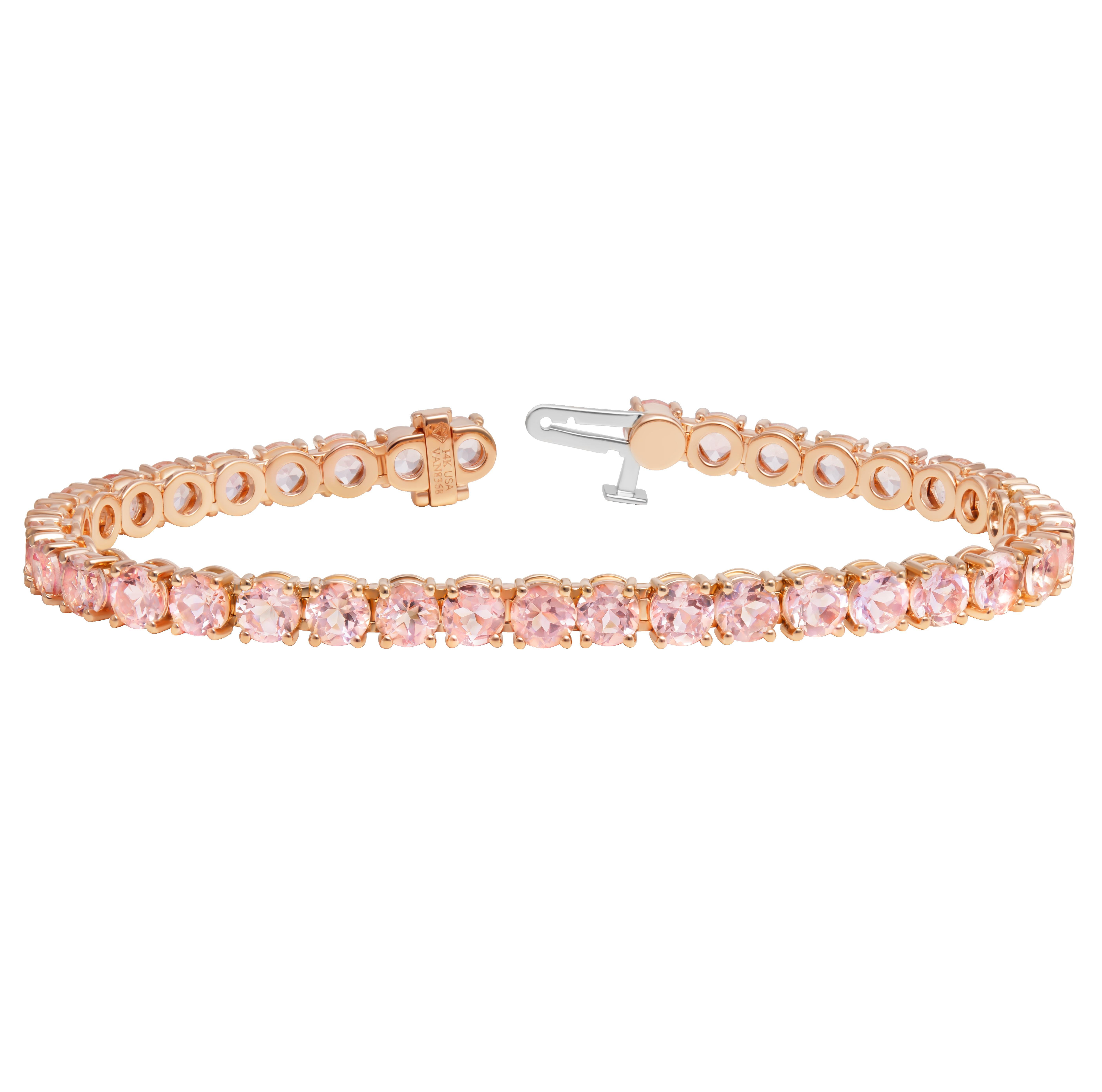 Pulsera de Tenis con Morganitas Redondas en Oro Rosa de 14K
Total: 9,37CT
7'' de largo