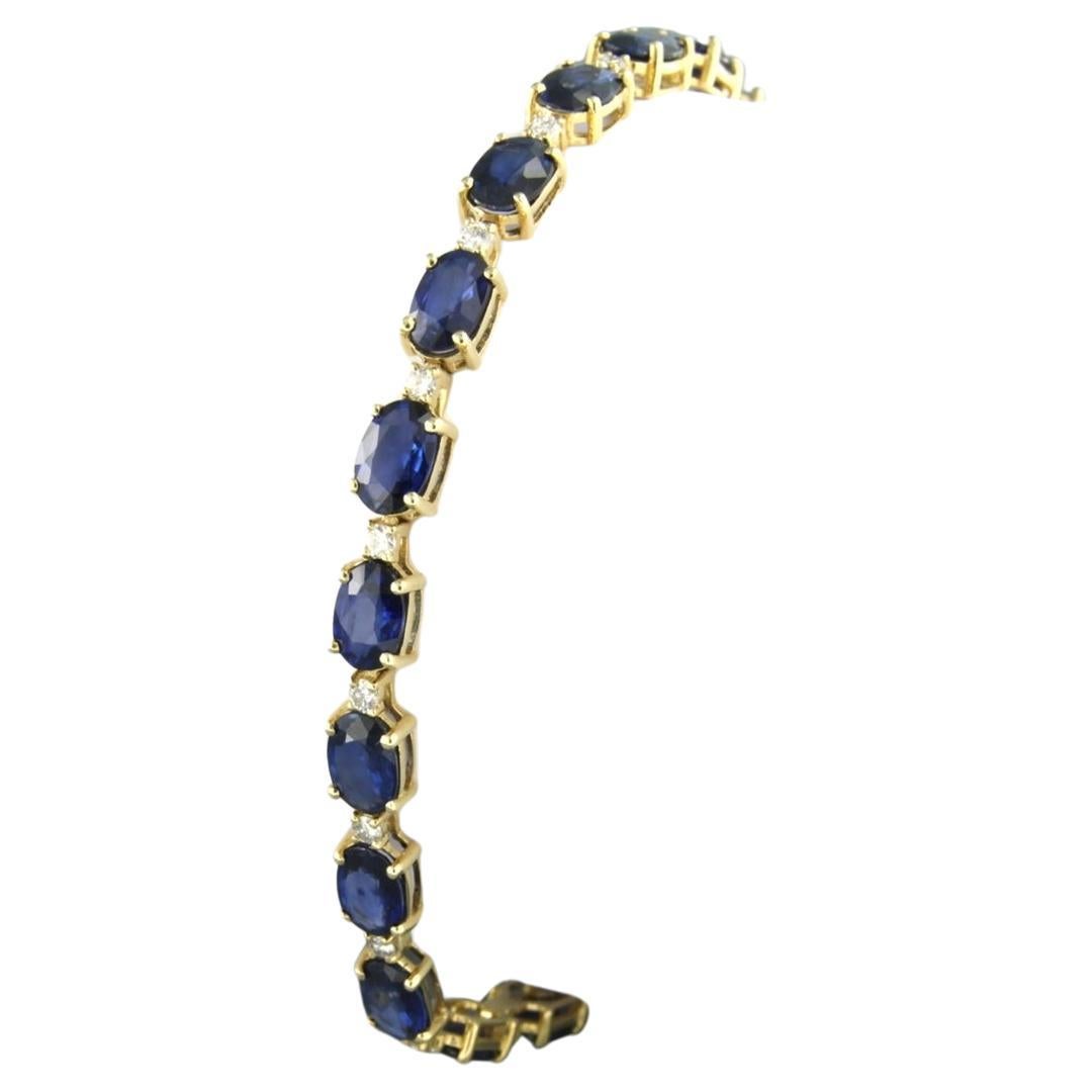 Bracelet tennis en or jaune 18 carats avec saphirs et diamants en vente