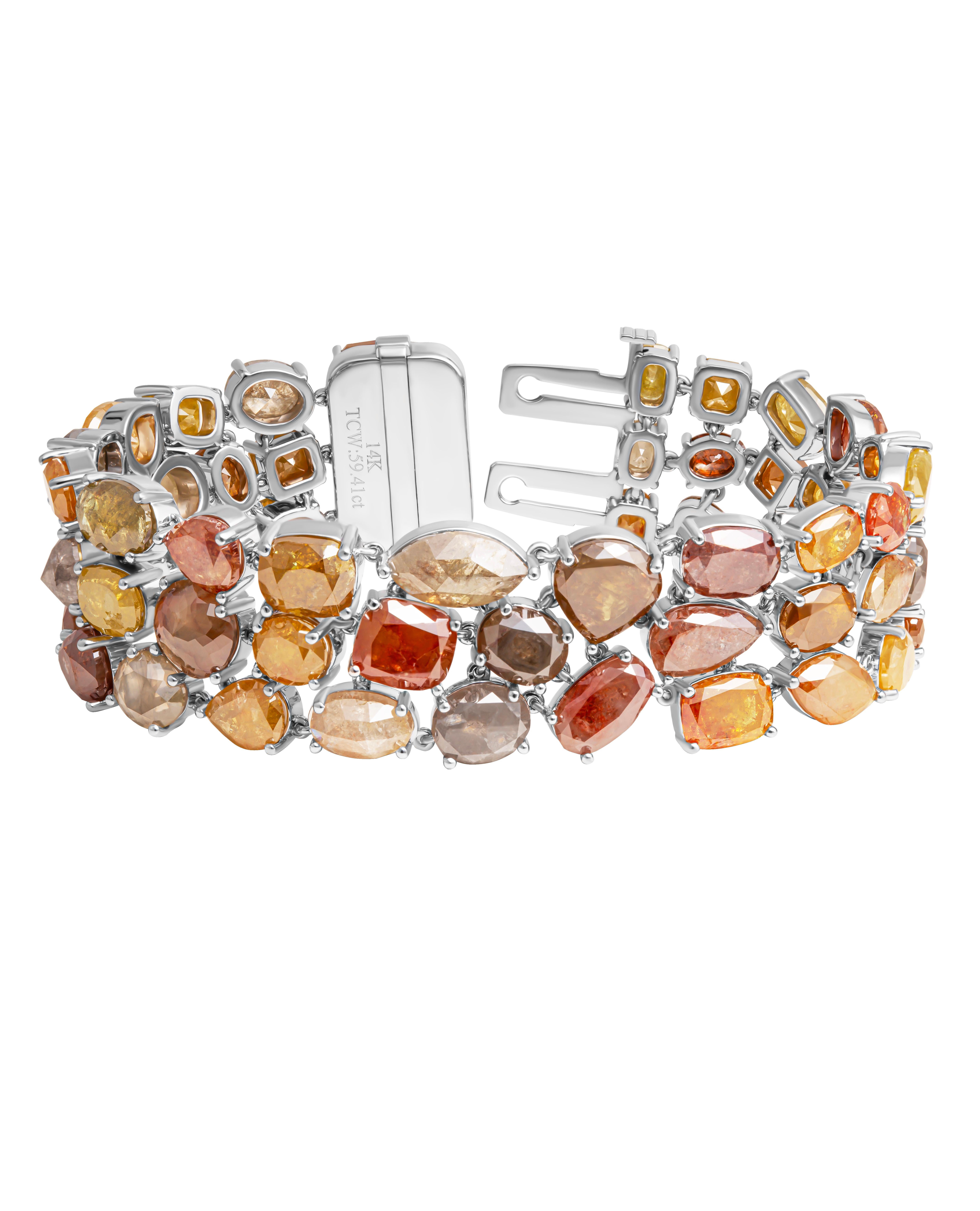 Mixed Cut Tennis Bracelet with Sliced Multi Color Diamonds For Sale