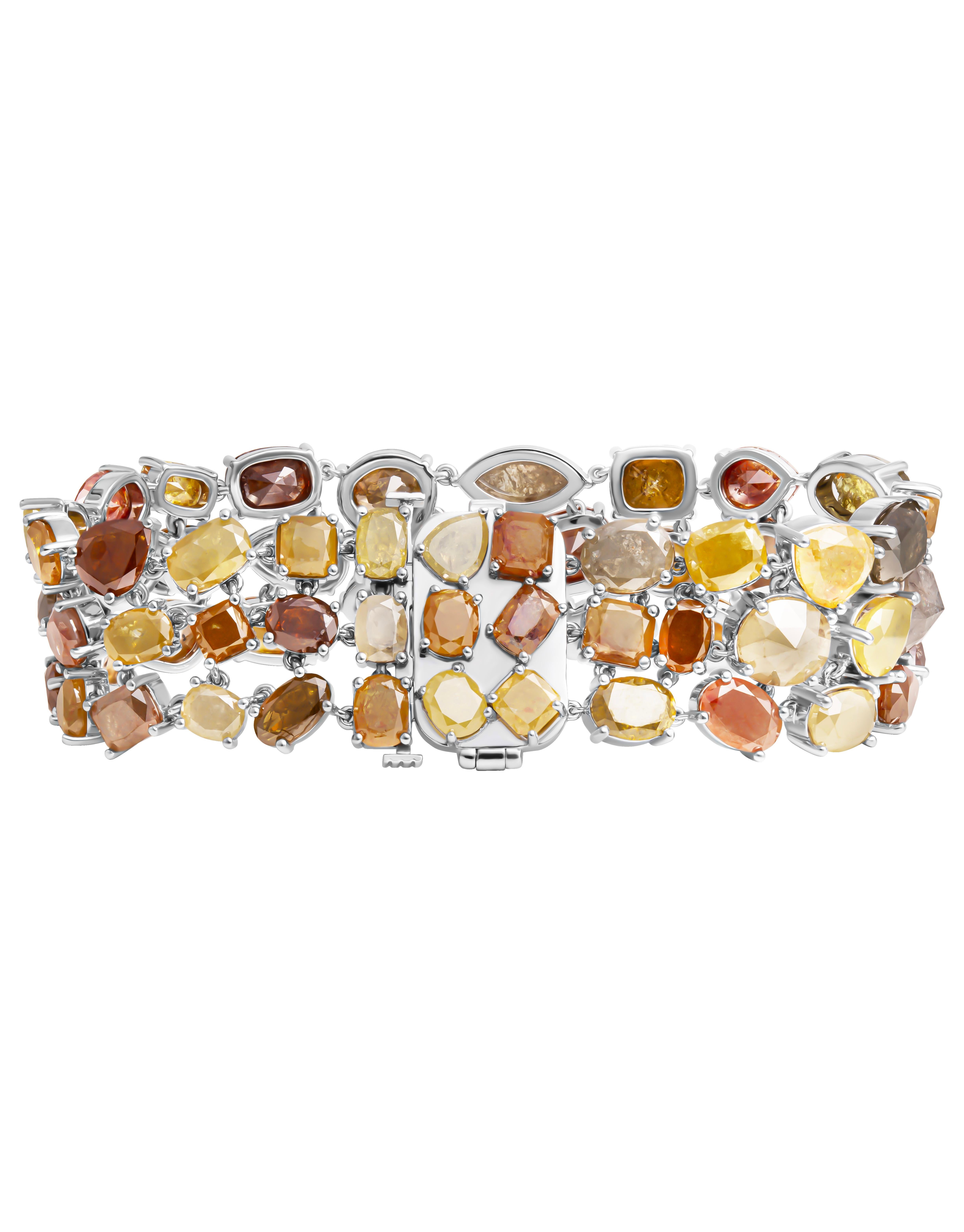 Tennis Bracelet with Sliced Multi Color Diamonds For Sale