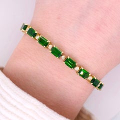 Tennis Bracelet Yellow Gold Genuine Natural Green Russalite 12.50 Carats 21 Dia