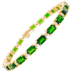 Tennis Bracelet Yellow Gold Genuine Natural Green Russalite 12.50 Carats 21 Dia