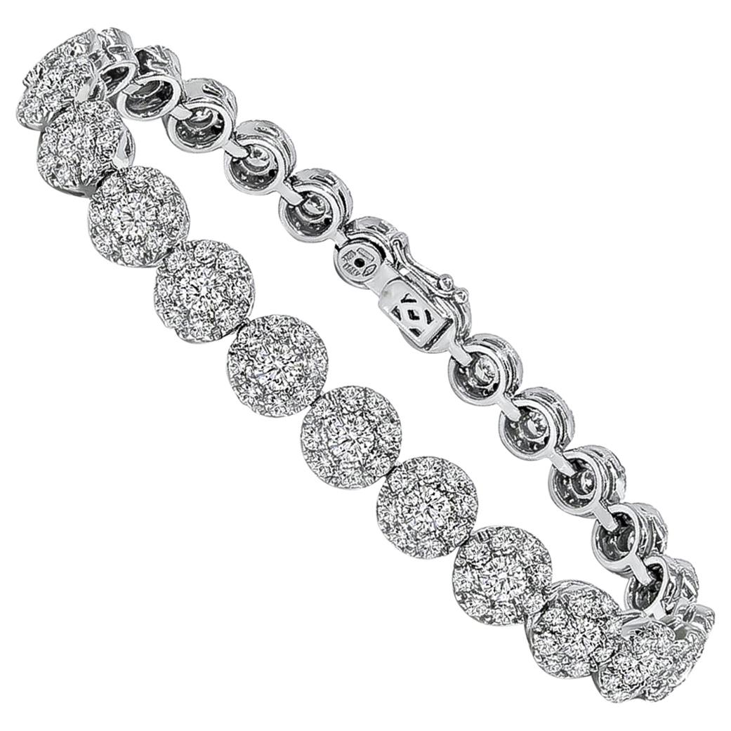 Tennis Cluster Diamond White Gold Bracelet For Sale