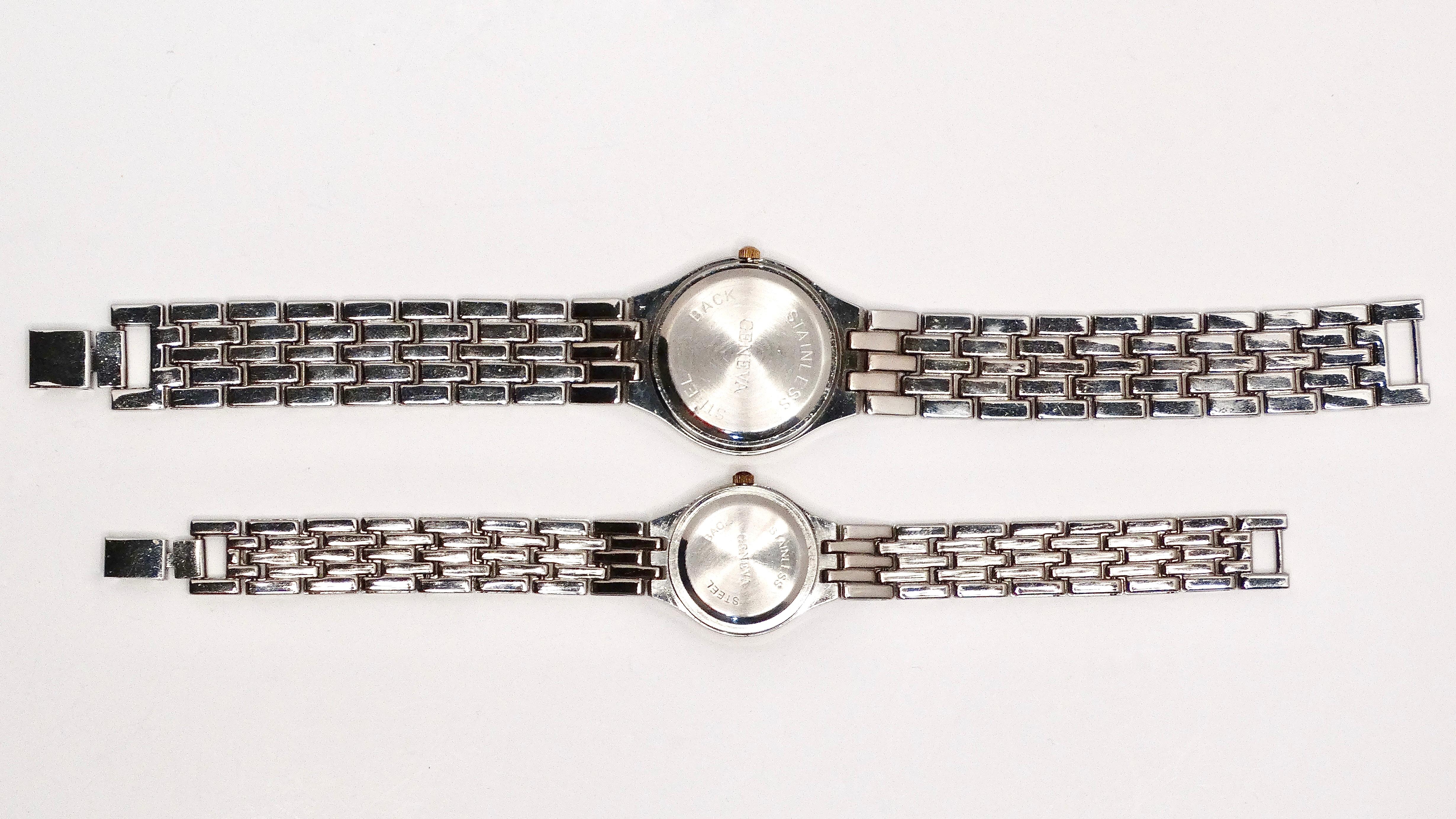 Juego de reloj de pulsera Tennis His & Her Cuarzo de Ginebra Bicolor chapado en oro y plata en venta 3