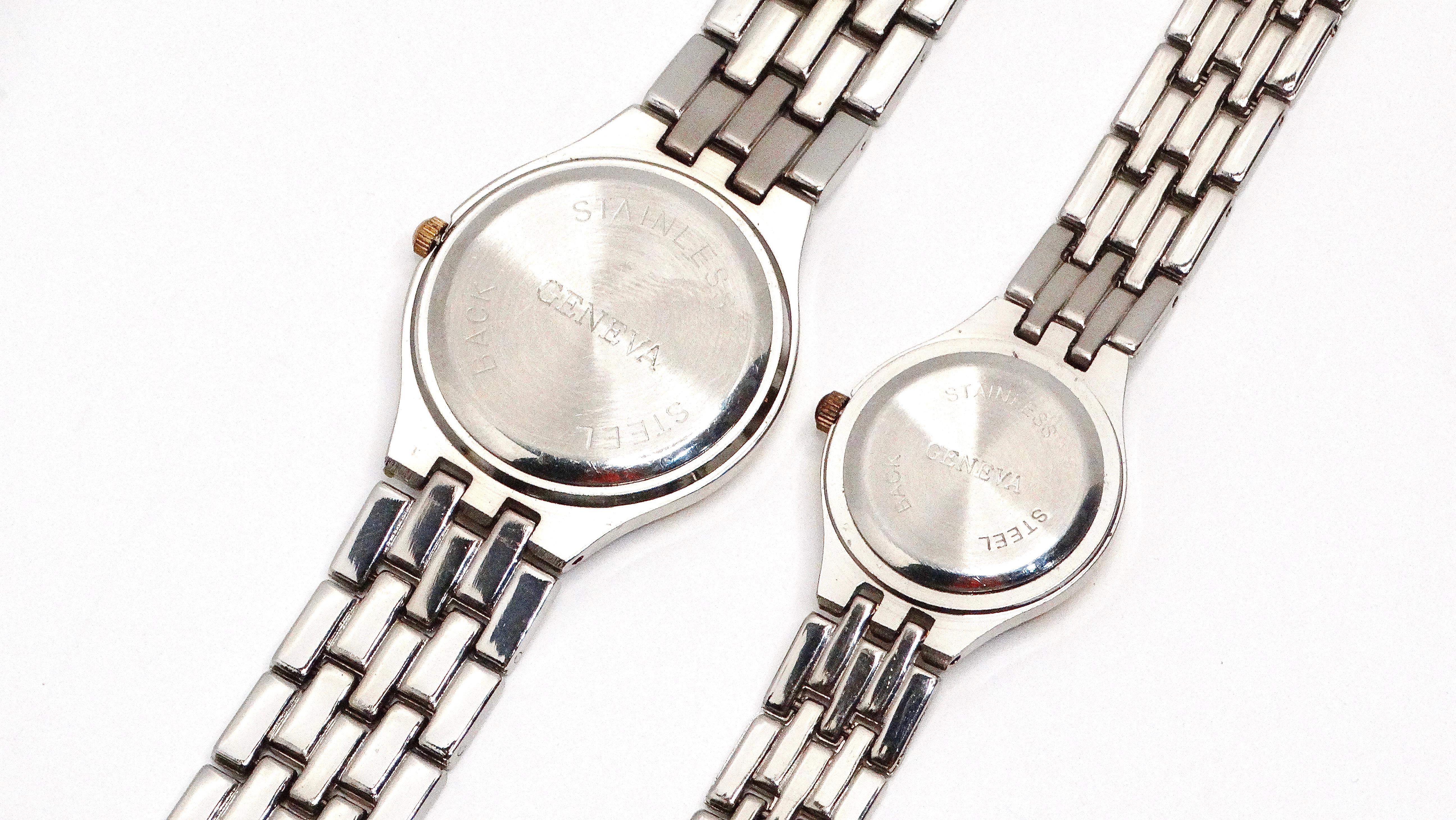 Juego de reloj de pulsera Tennis His & Her Cuarzo de Ginebra Bicolor chapado en oro y plata en venta 5