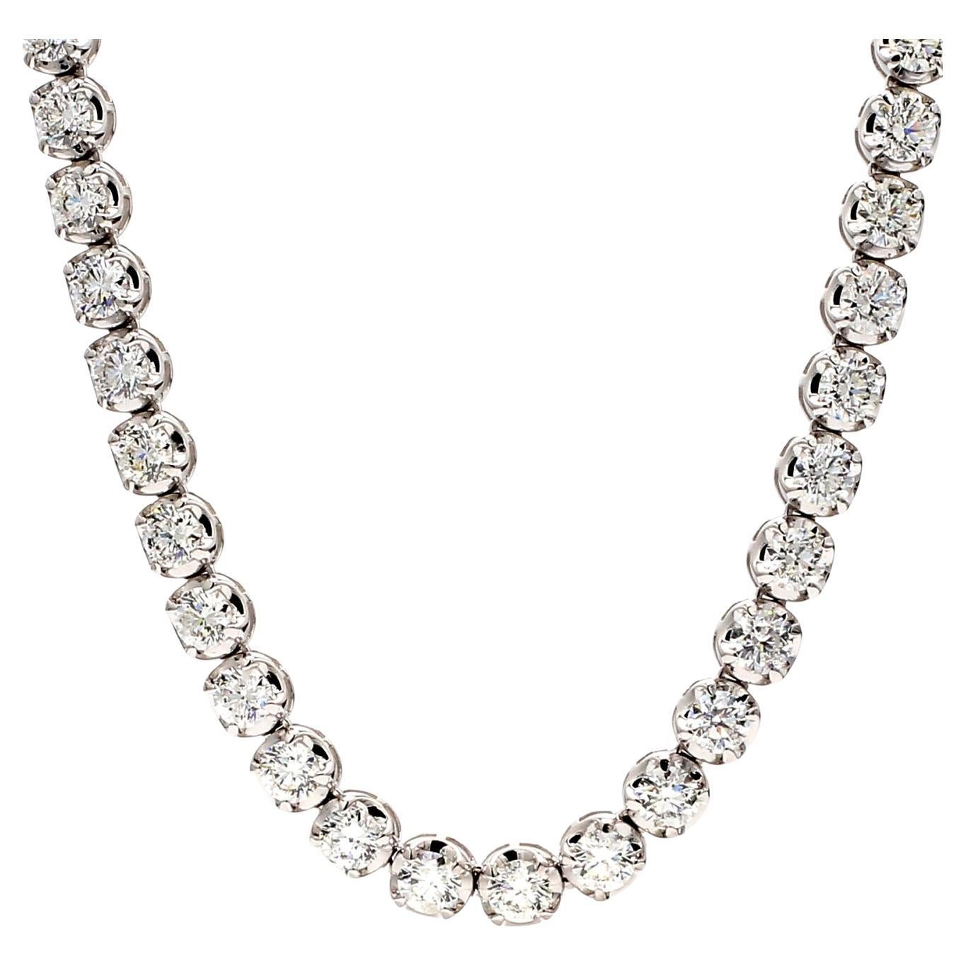 Tennis Necklace in 14K White Gold with Round Diamonds. D10.70ct.t.w.
