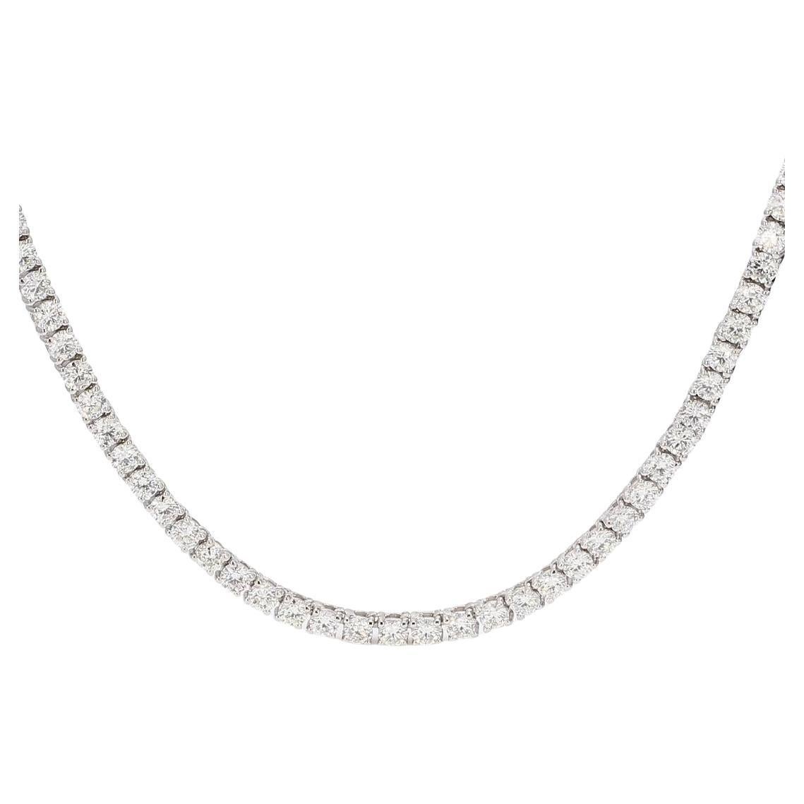 Tennis Necklace in 14K White Gold with Round Diamonds. D26.11ct.t.w. For Sale