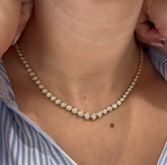 14K Yellow Gold Tennis Necklace with 1.35 Carat Illusion Set Round Diamonds