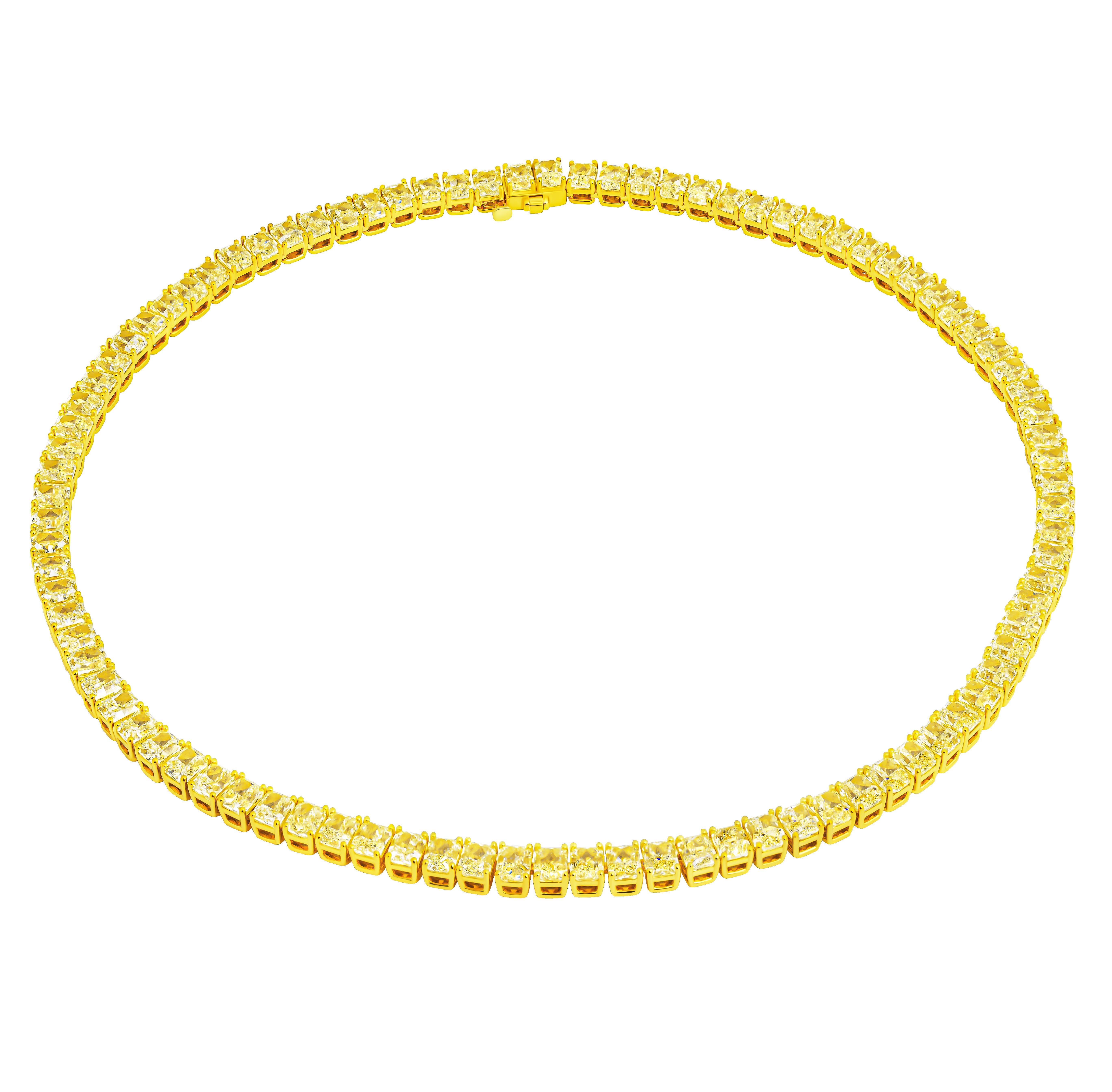 Moderne Collier de tennis avec diamants de taille radiant de couleur jaune clair en vente
