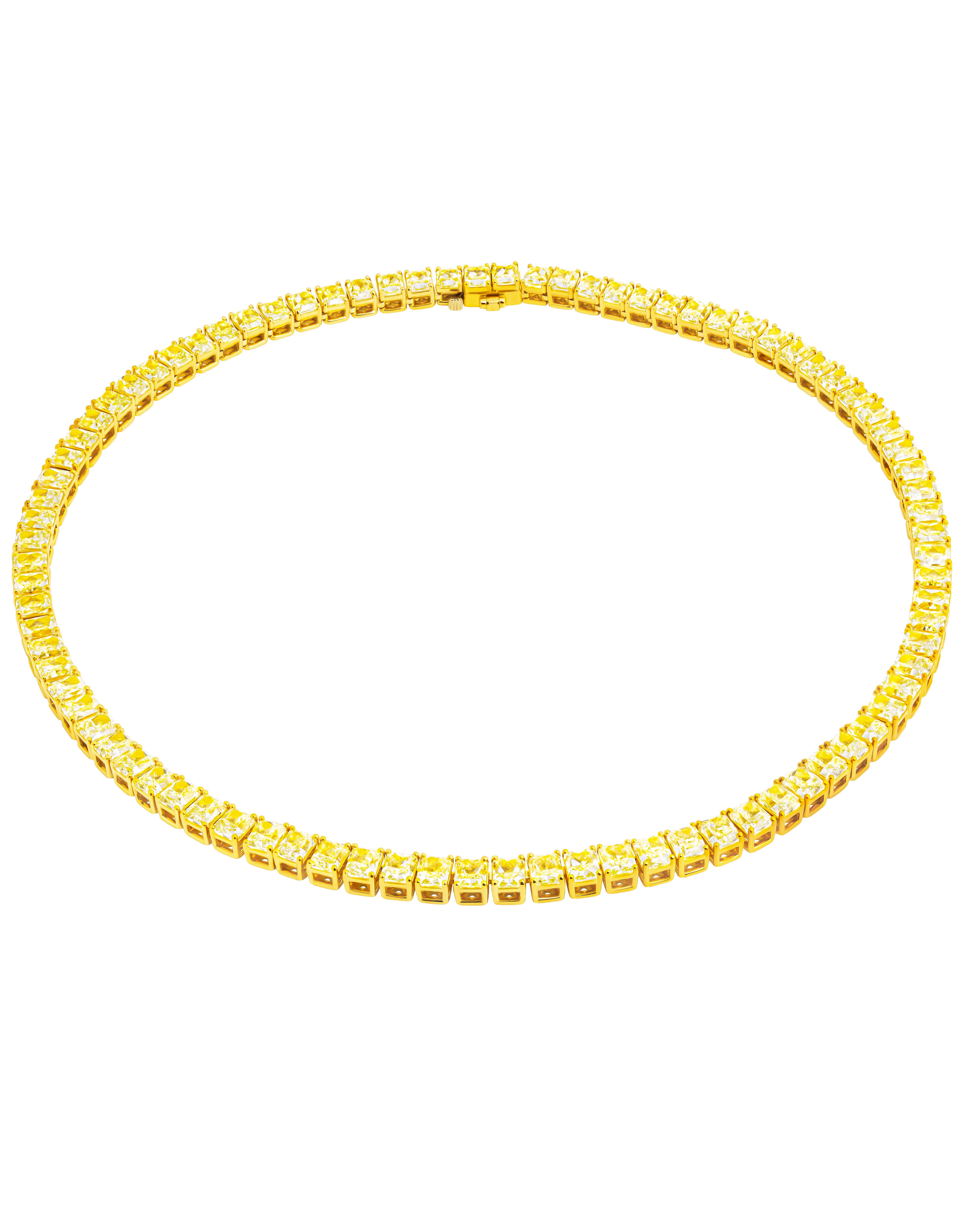 Moderne Collier de tennis avec diamants de taille radiant de couleur jaune clair en vente