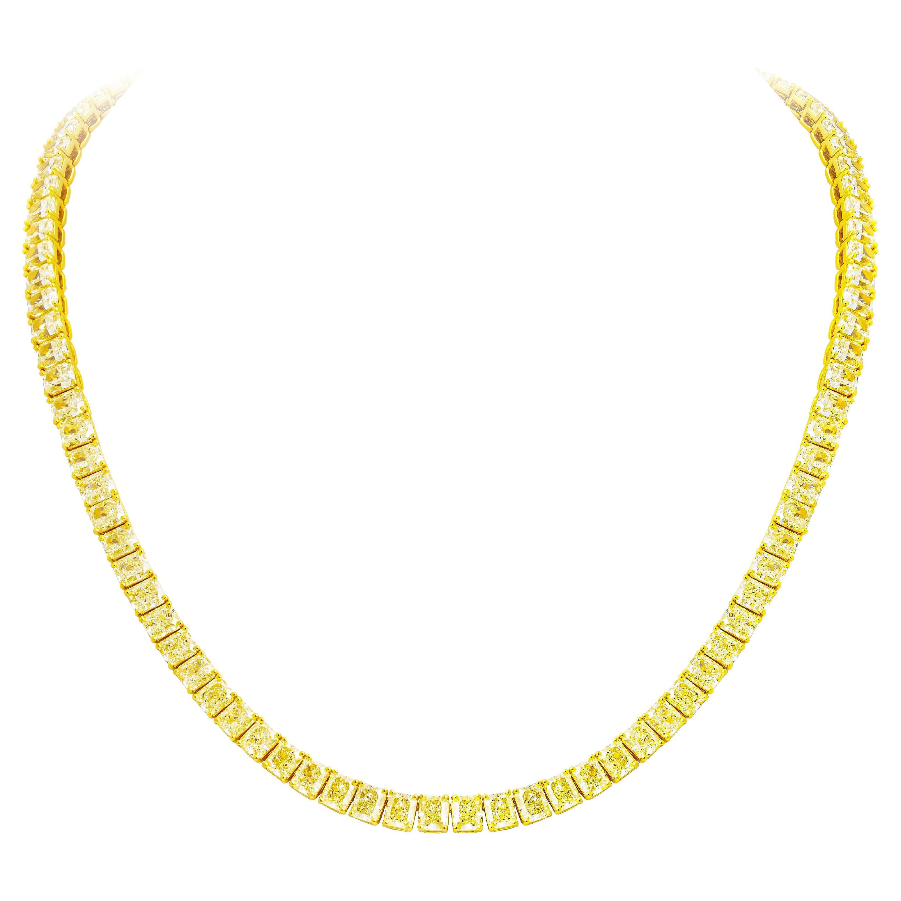 Tennis Necklace with Fancy Light Yellow Radiant Cut Diamonds