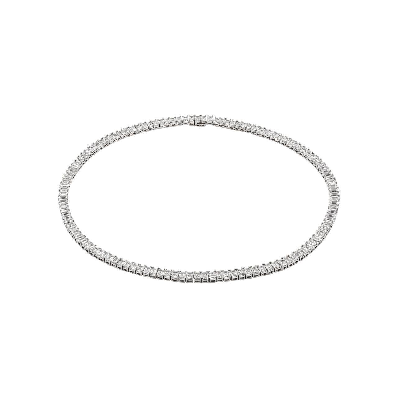 Emerald Cut  Tennis necklace with GIA Certified Emerald cut diamonds in Platinum 38.76 carat For Sale
