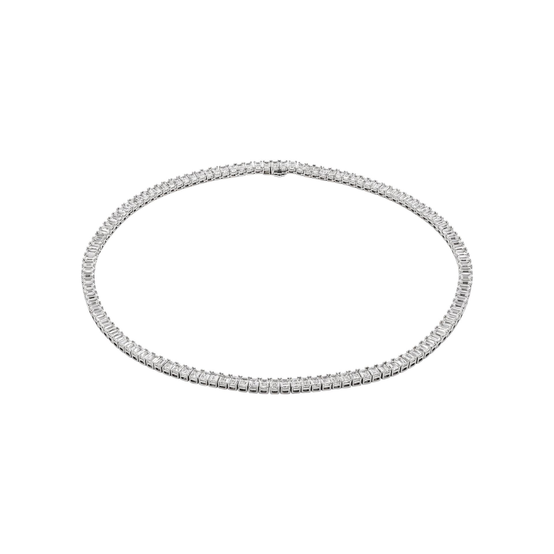 Modern Tennis Necklace with GIA Certified Emerald Cut Diamonds in Platinum For Sale