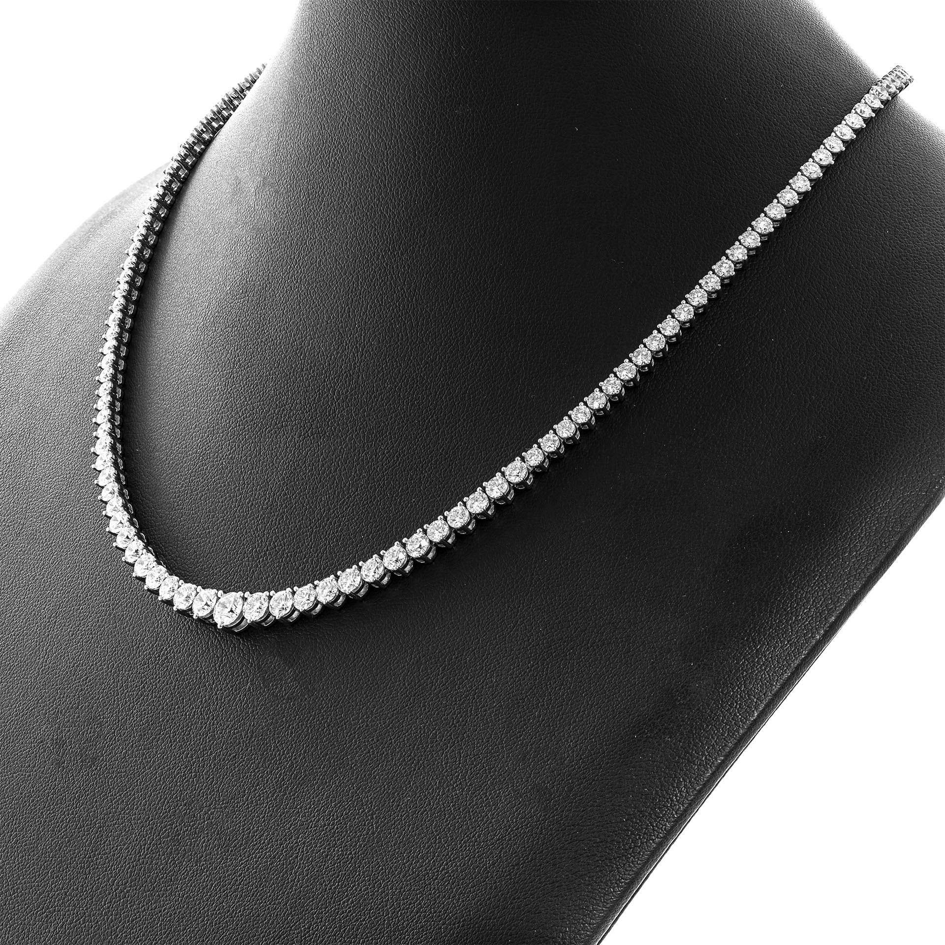 Tennis necklace in 14k WG 
16” inches
TCW:146st-11.31ct
Biggest stone is 5.10mm - smallest 2.0mm 


