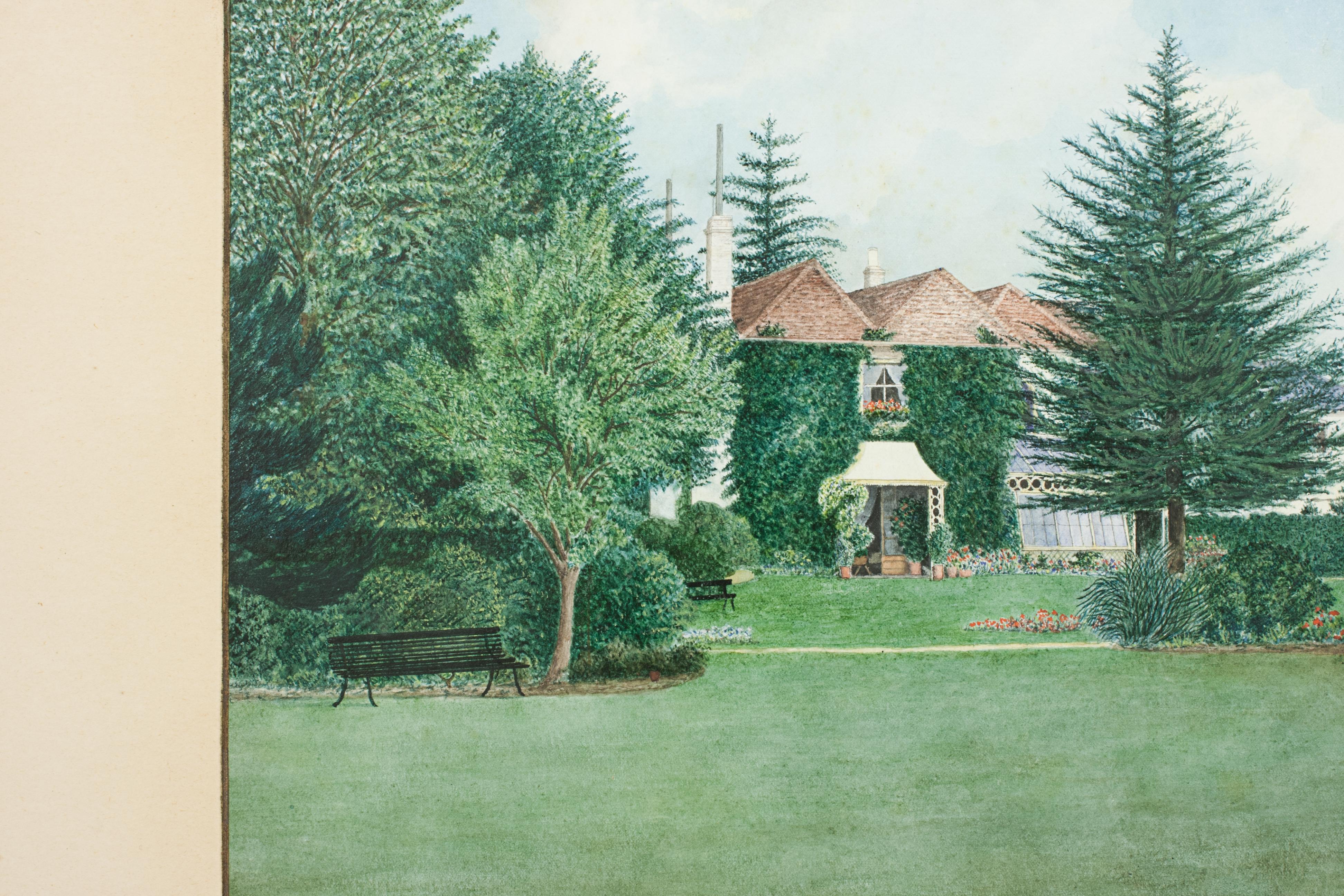 British Tennis Painting, Country House with Tennis Court