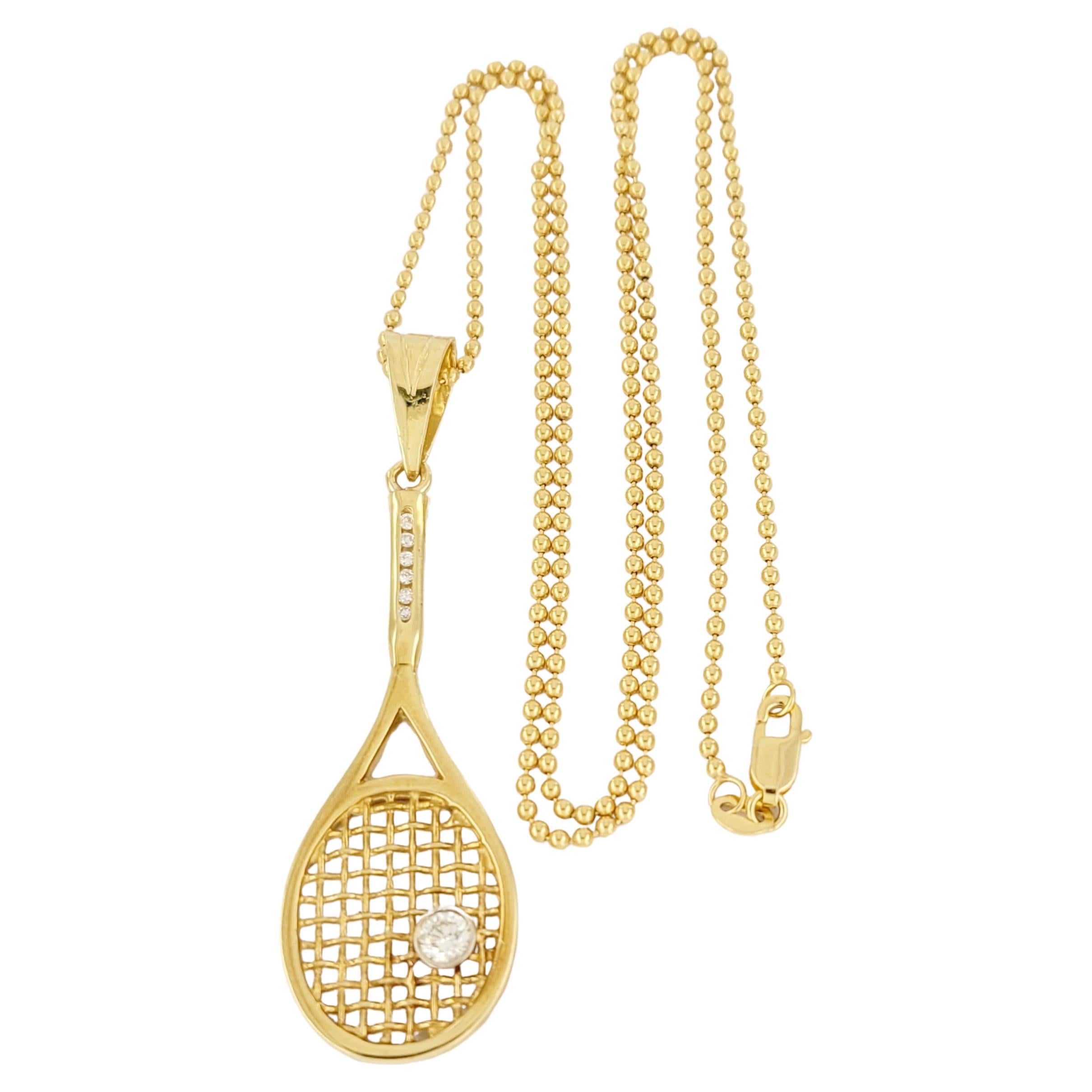 Pendentif tennis en or jaune 14 carats avec diamants en vente