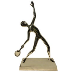 Tennis Player Statue in Polished Solid Brass