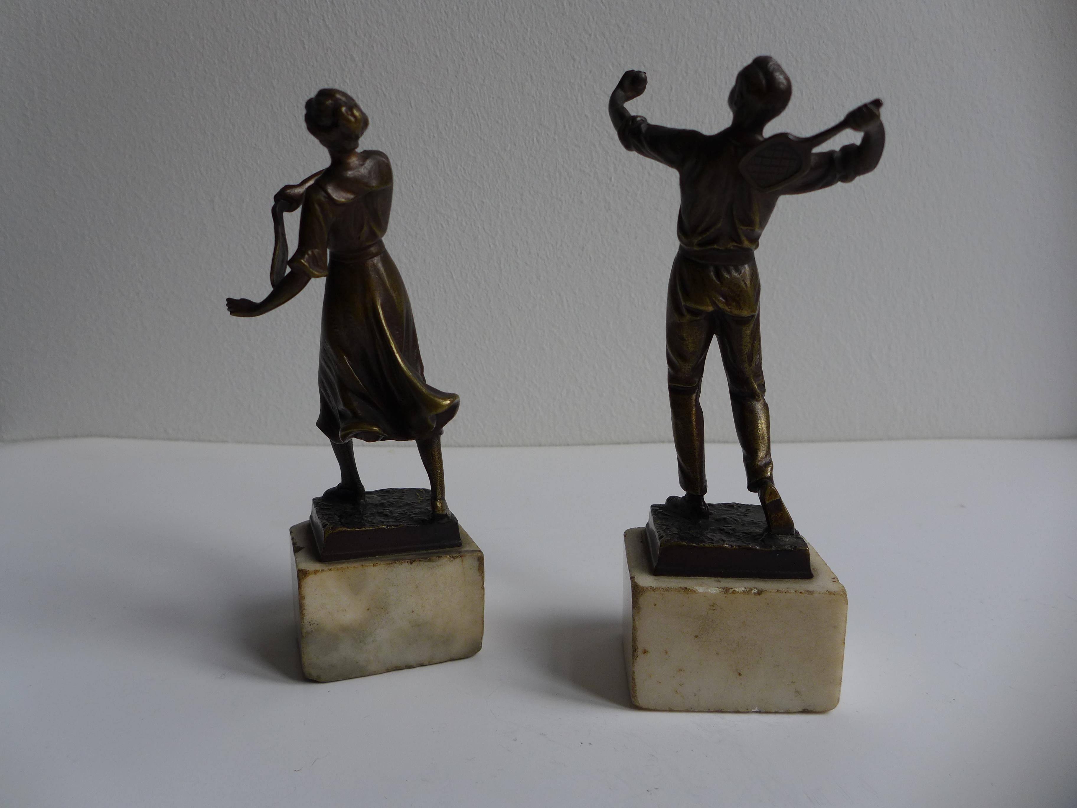 Austrian Tennis Playing Couple in Bronze Sculpture Art Deco 1930 For Sale