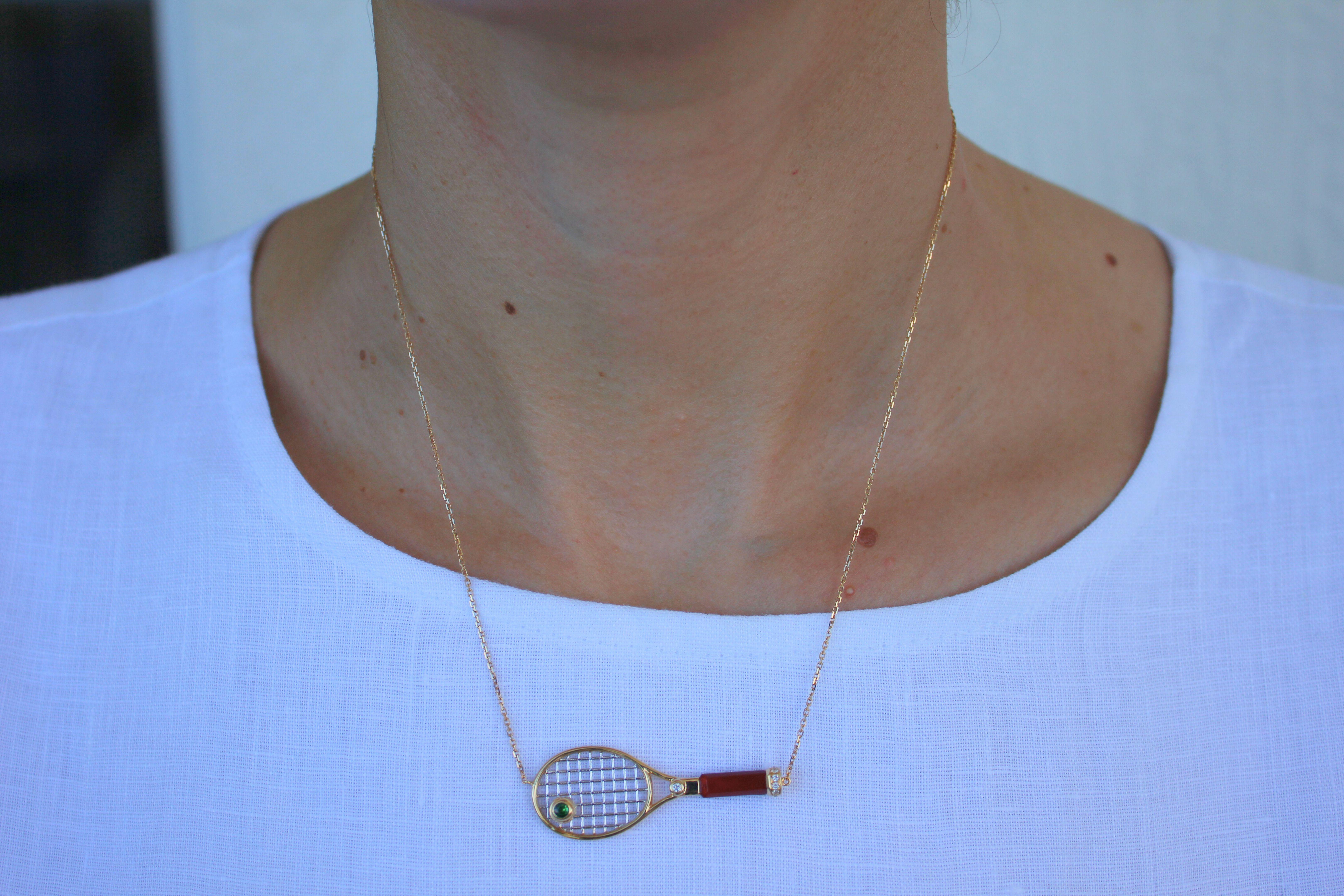tennis racket necklace gold