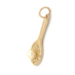 Tennis Racquet Gold Pearl Pendant Charm