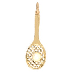 Tennis Racquet Gold Pearl Pendant Charm