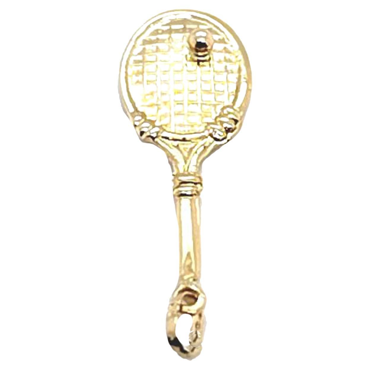 Tennis Racquet Pendant in Yellow Gold For Sale