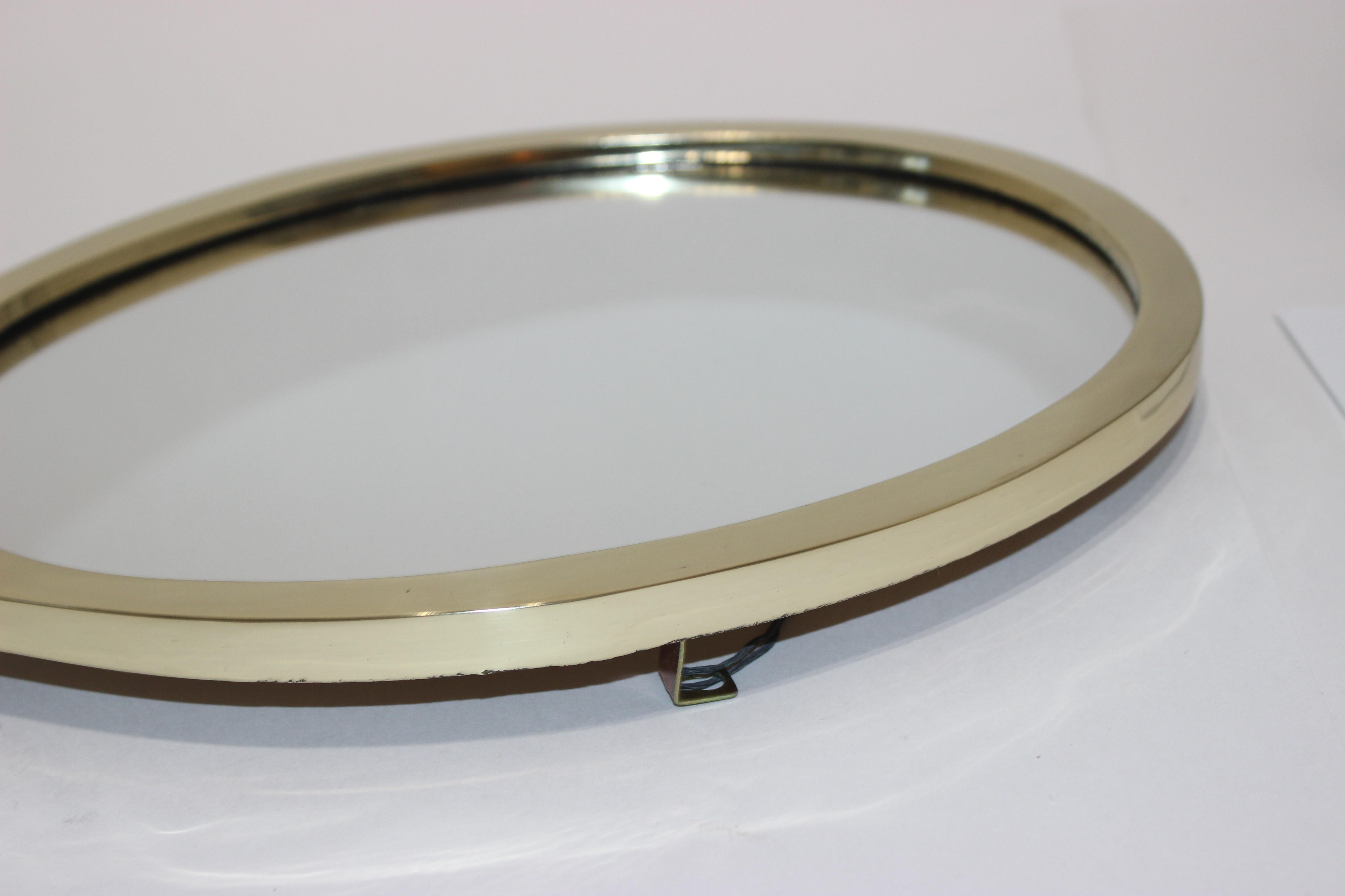 Tennis Racquet Wall Mirror in Polished Brass and Leather 2