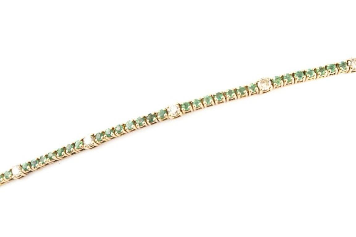 Retro Tennis Rose Gold Bracelet with Diamonds and Emeralds