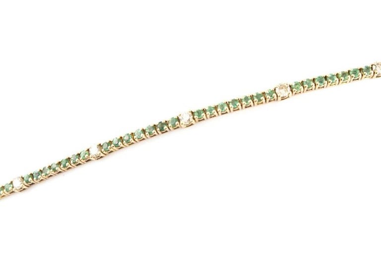 Tennis Rose Gold Bracelet with Diamonds and Emeralds For Sale at 1stdibs