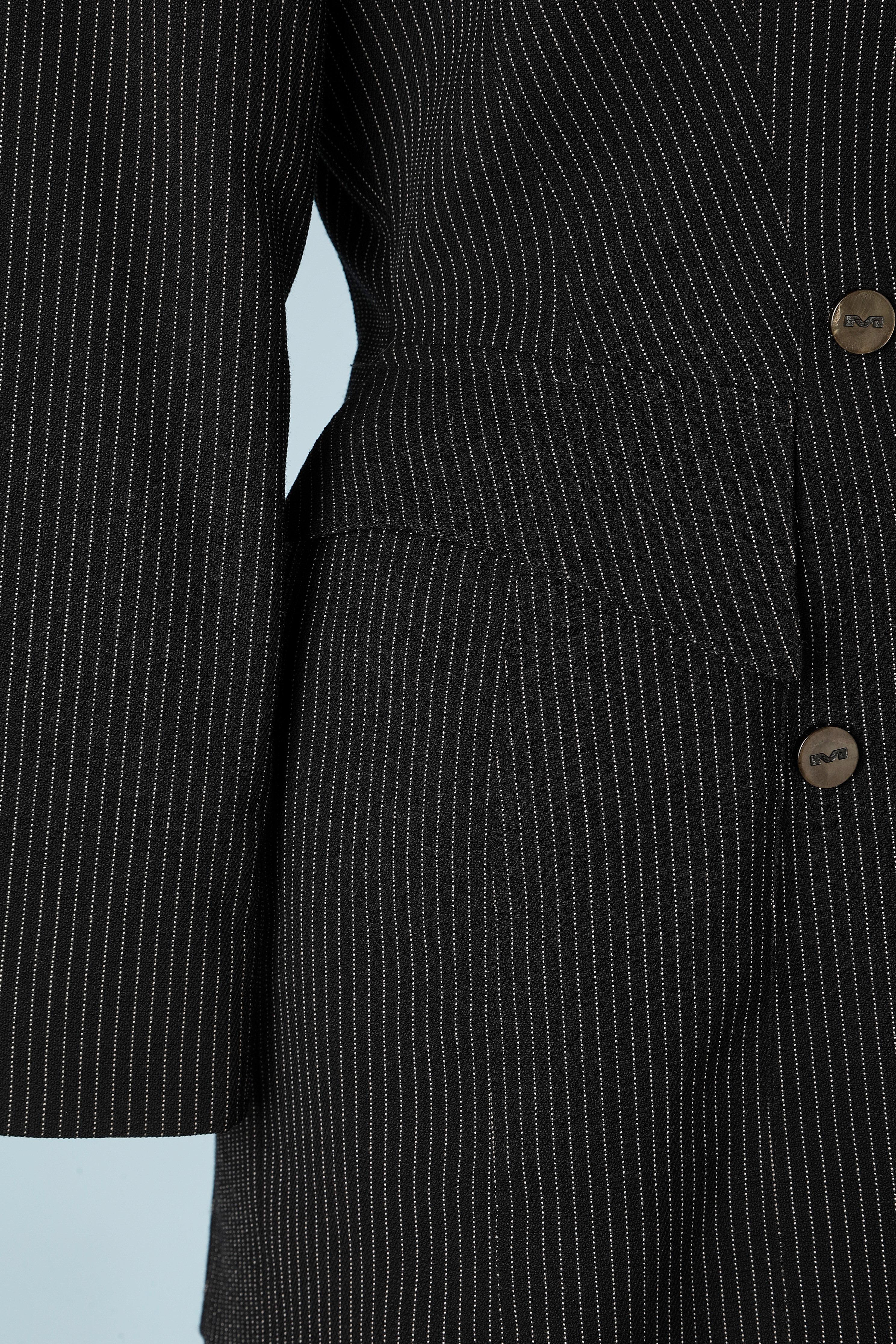 Black Tennis stripe skirt-suit in wool with branded snap.  Thierry Mugler For Sale