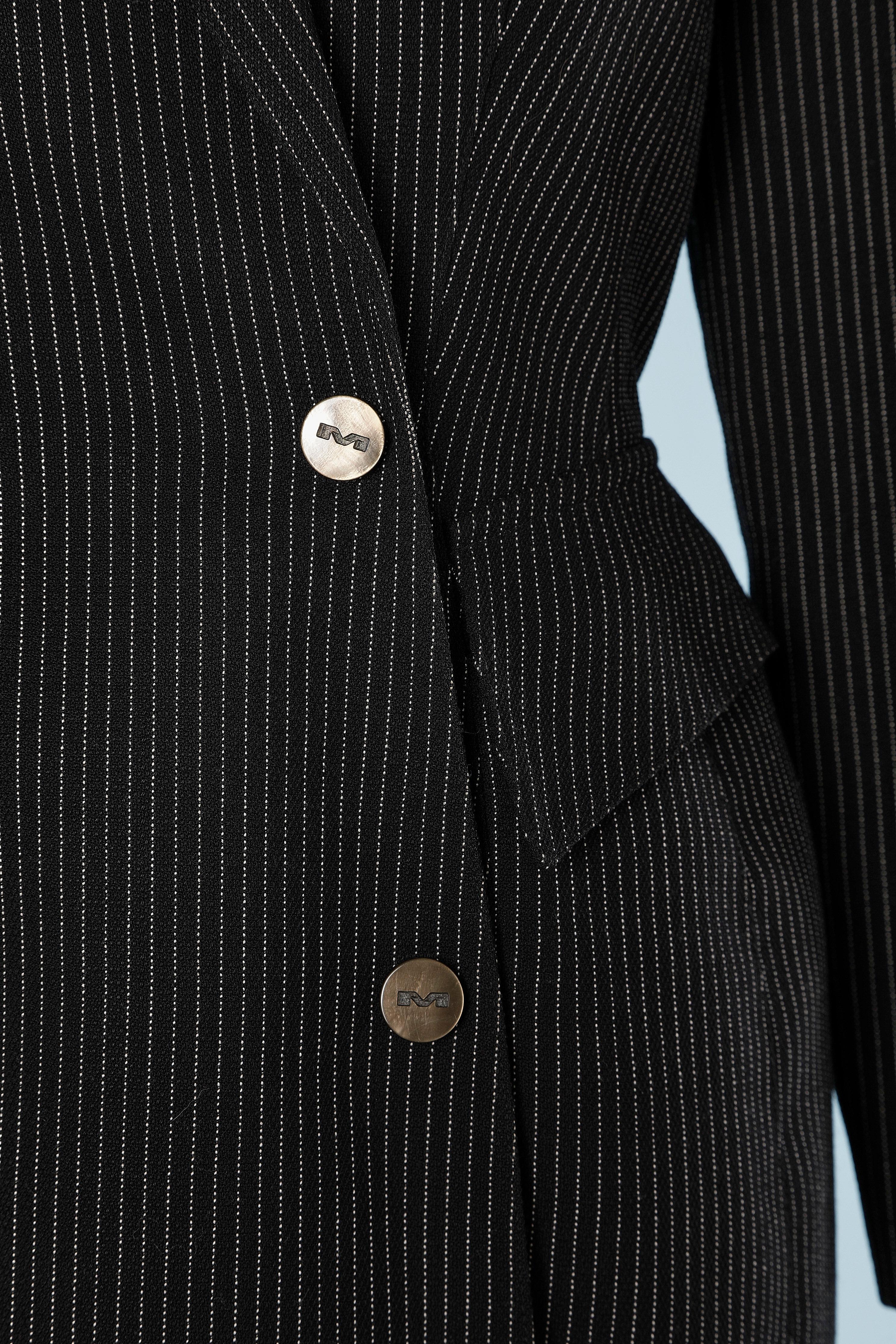 Women's Tennis stripe skirt-suit in wool with branded snap.  Thierry Mugler For Sale